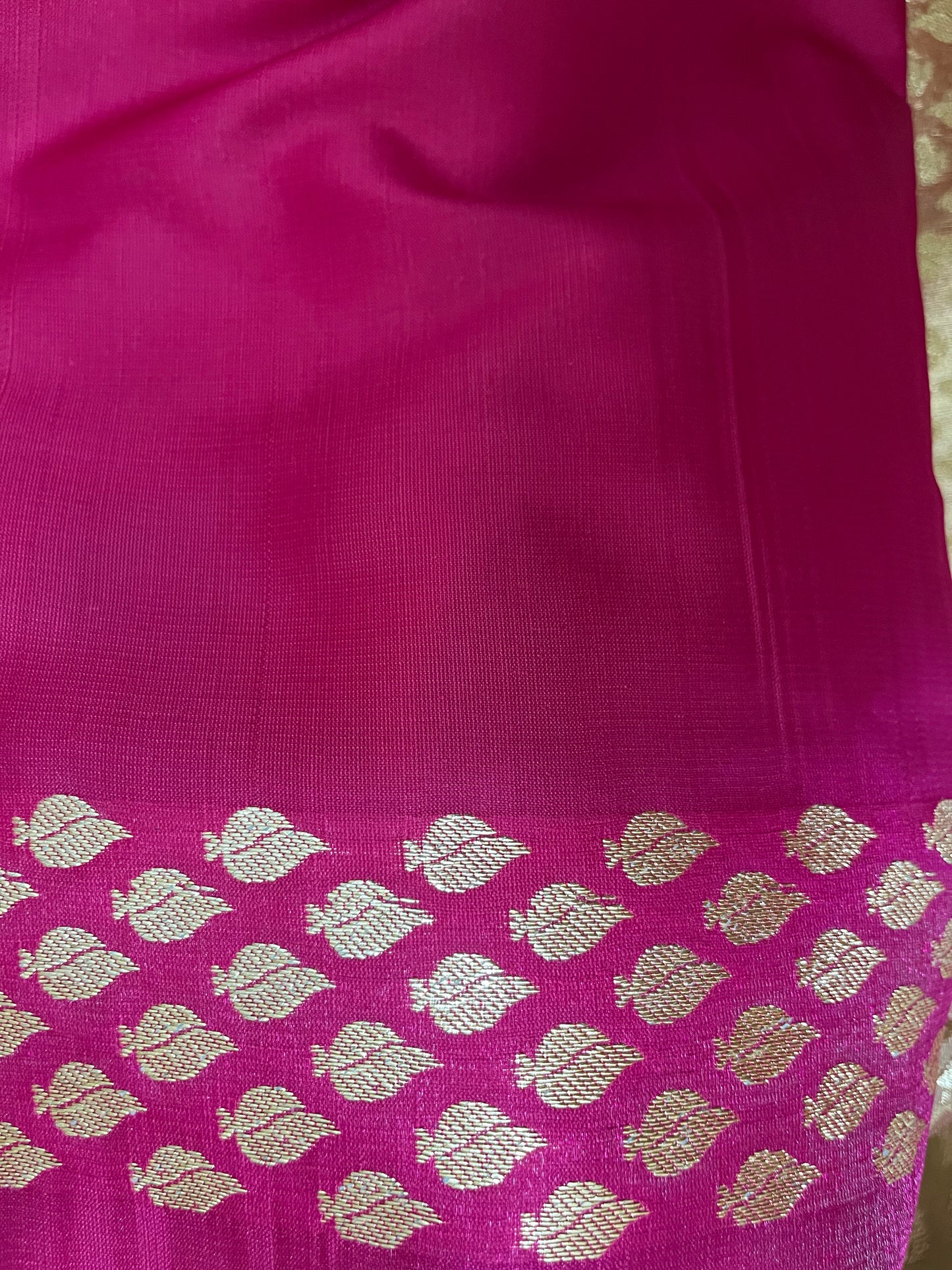 Golden With Pink Border Banarasi Katan Silk Saree