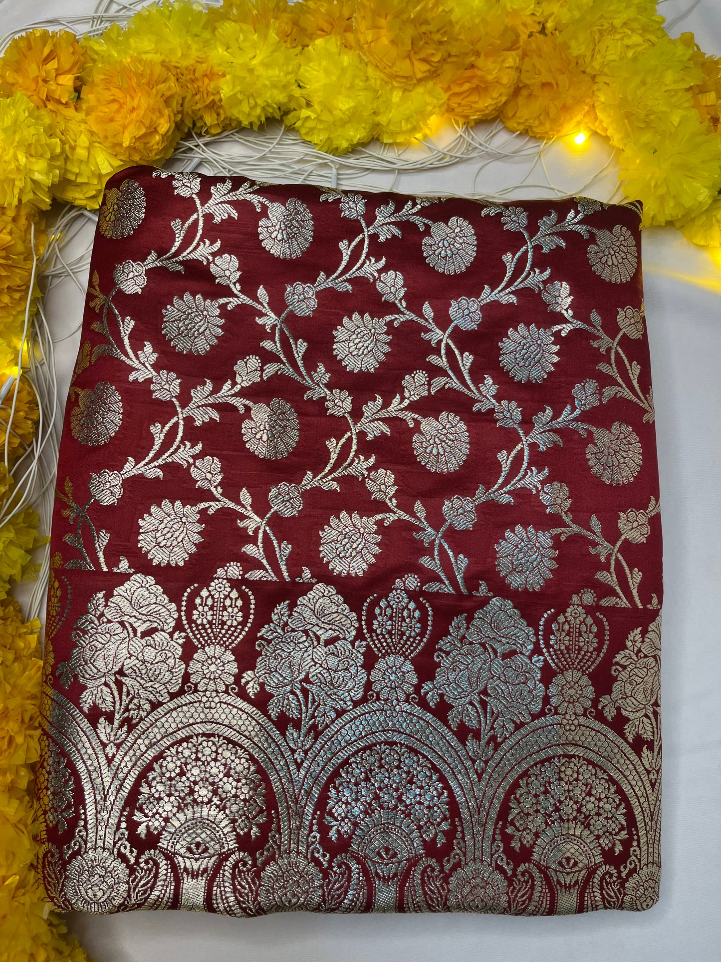 Red Floral Silver Zari Jaal Banarasi Silk Saree