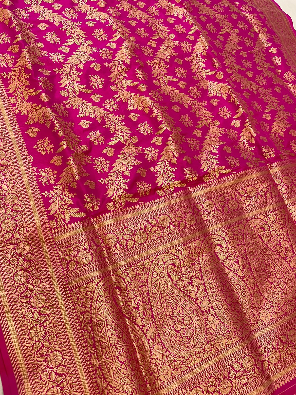 Pink Pure Katan Silk Handloom Banarasi Saree - Jaal work Fabric