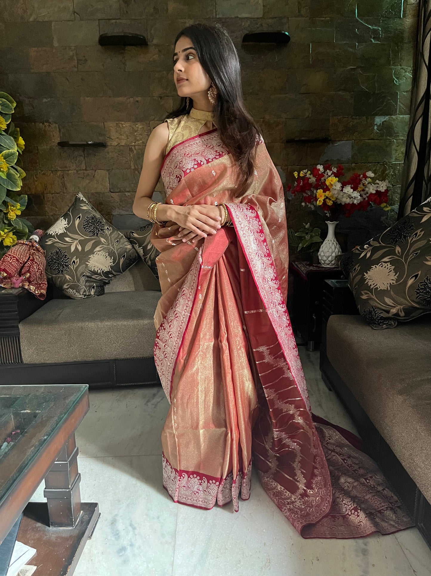 Golden Banarasi Silk Saree