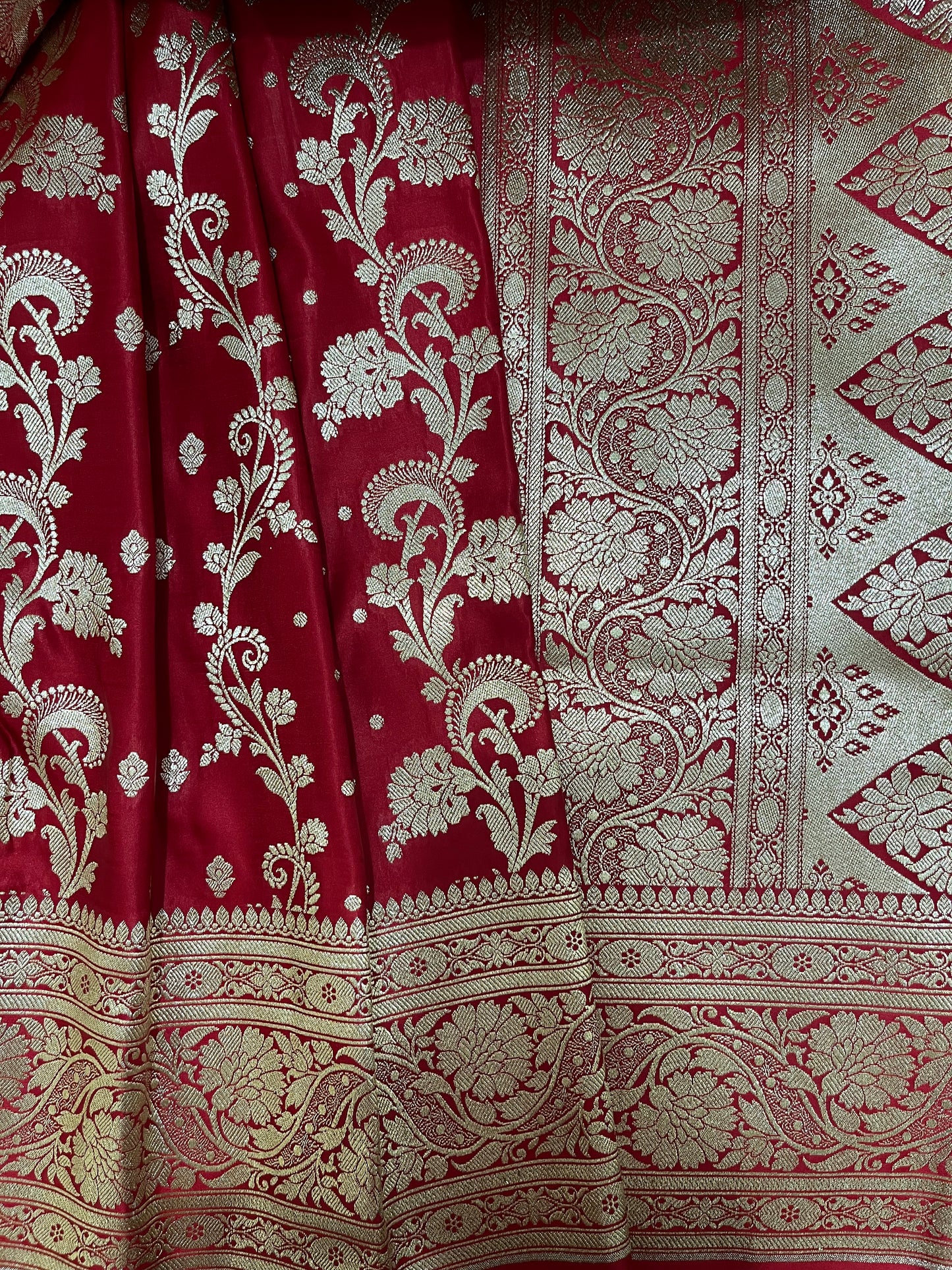 Red Lehariya Katan Silk Banarasi Saree