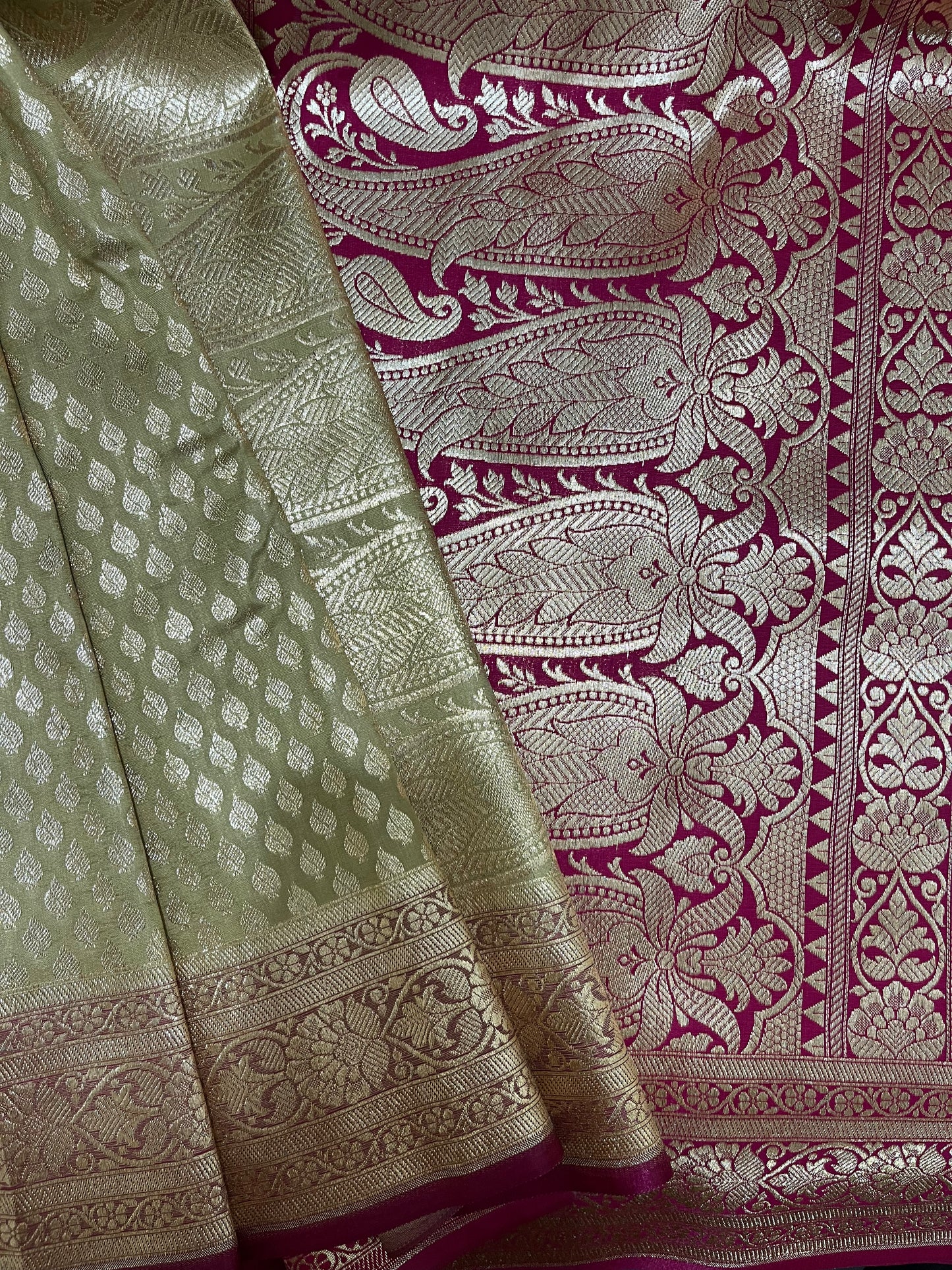 Golden With Pink Border Banarasi Katan Silk Saree