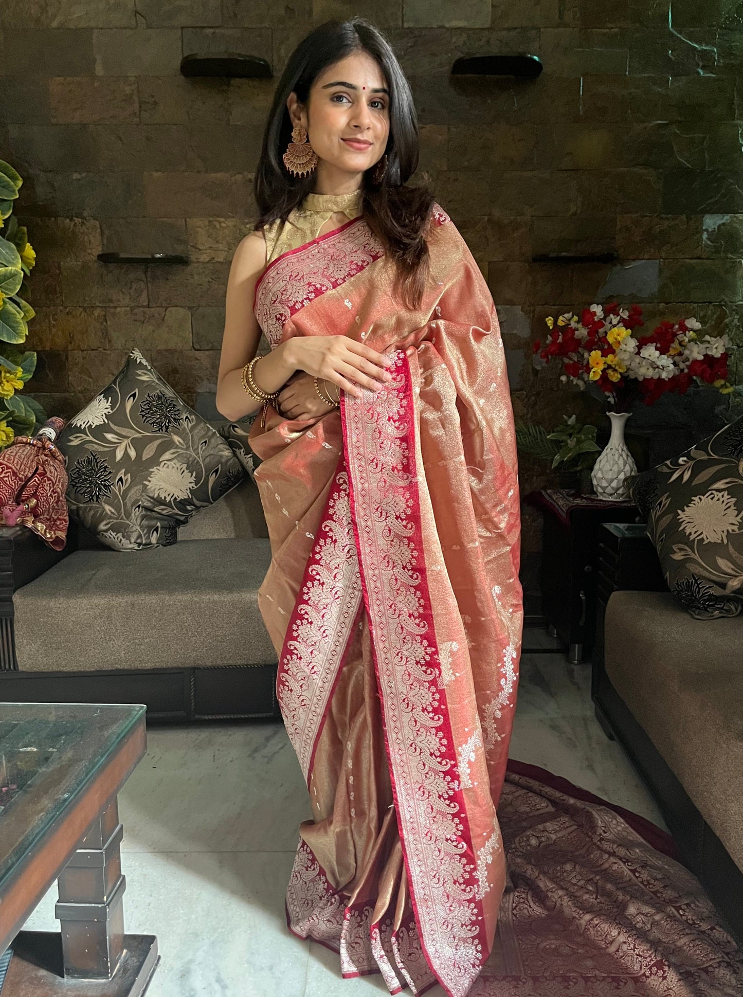 Golden Banarasi Silk Saree