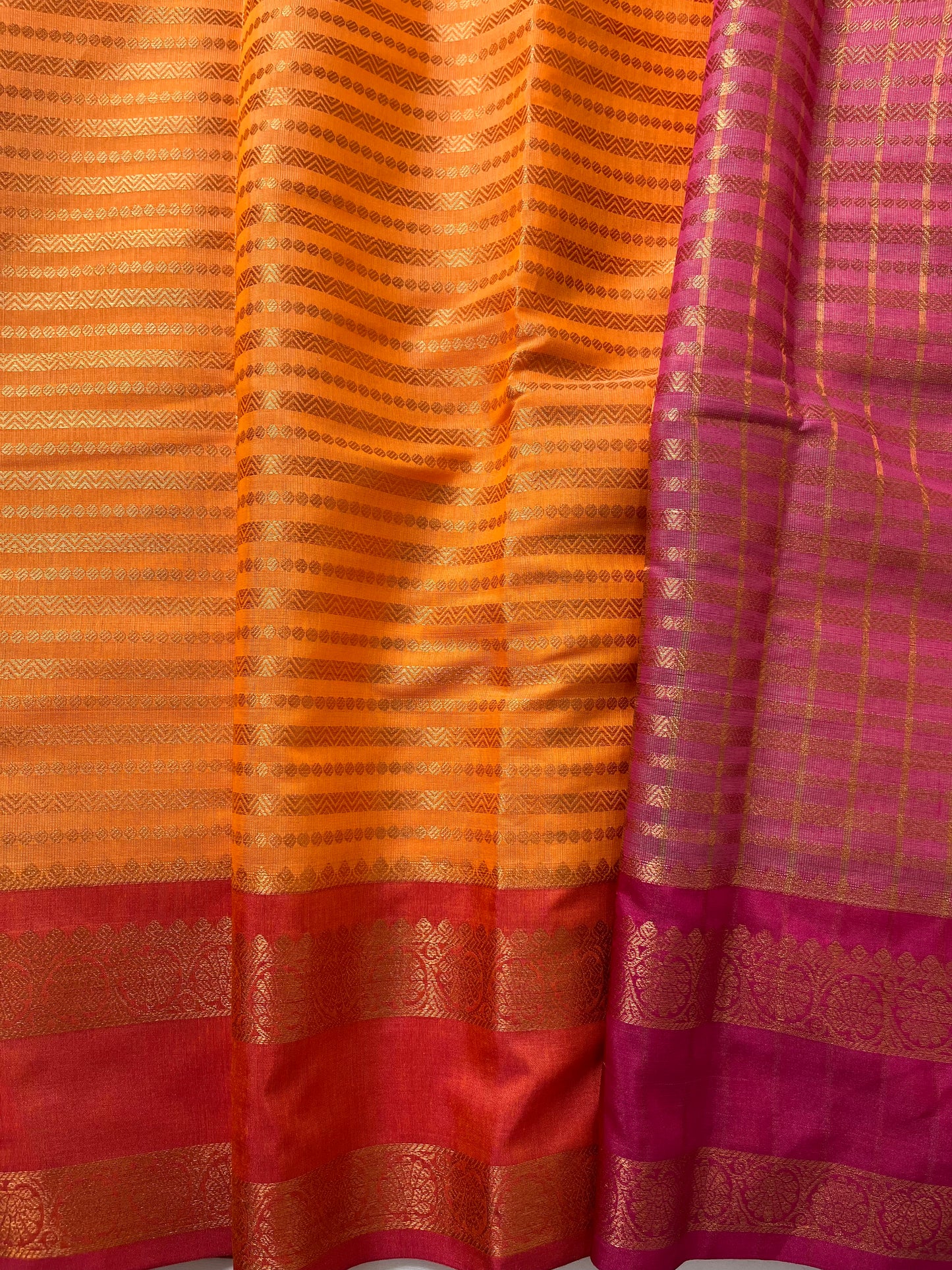 Orange with Pink Border Banarasi Silk Saree
