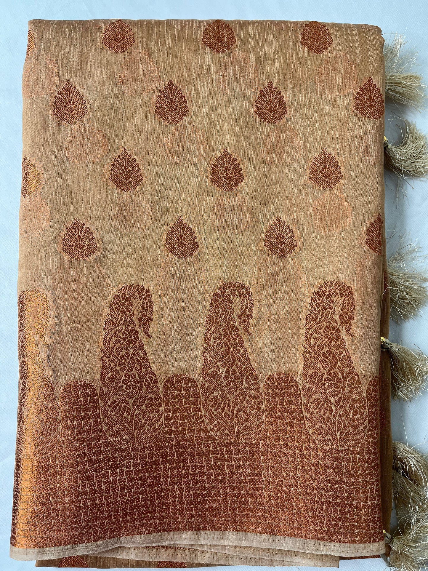 Beige Tussar Silk Banarasi Silk Saree