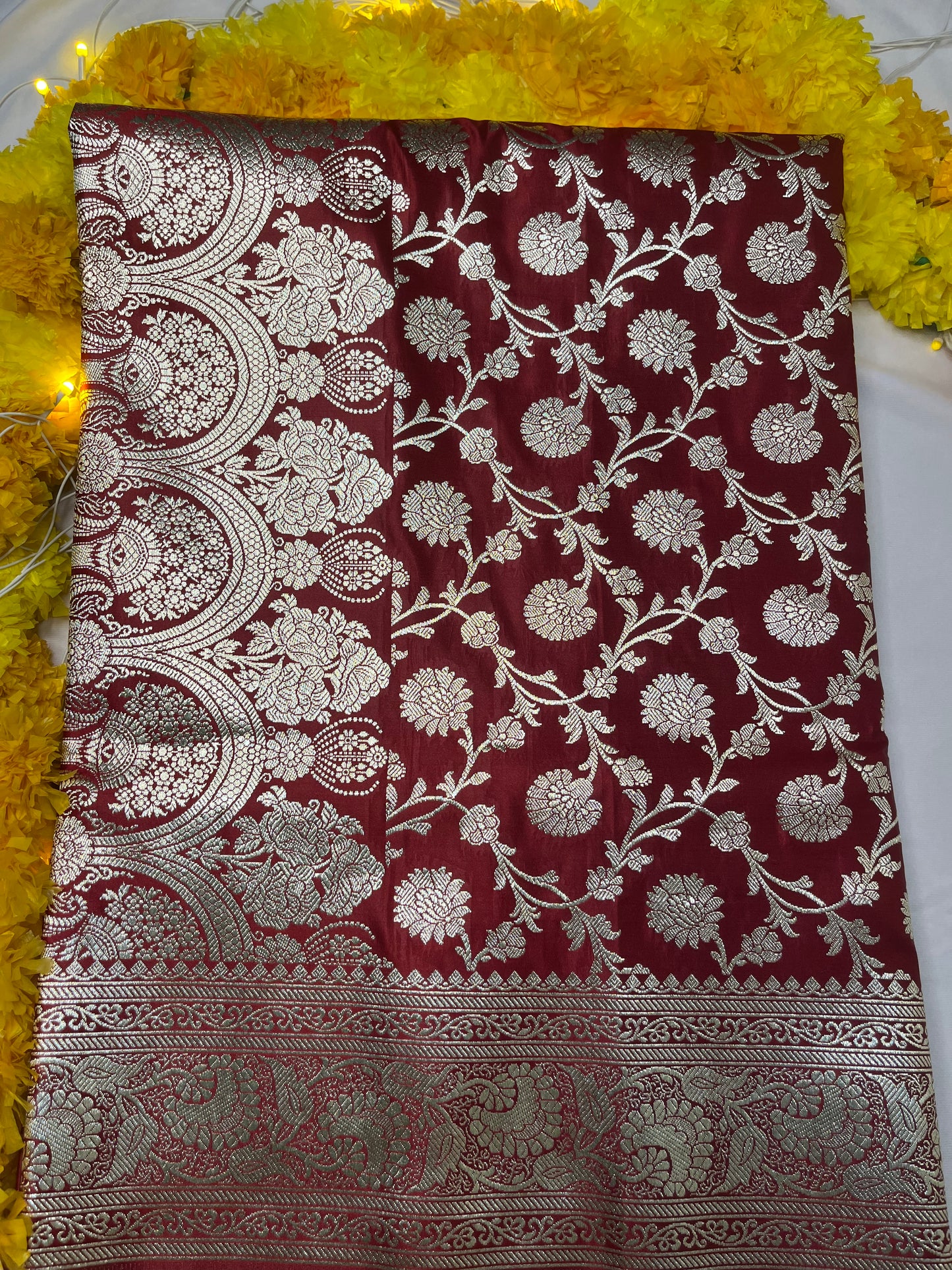 Red Floral Silver Zari Jaal Banarasi Silk Saree