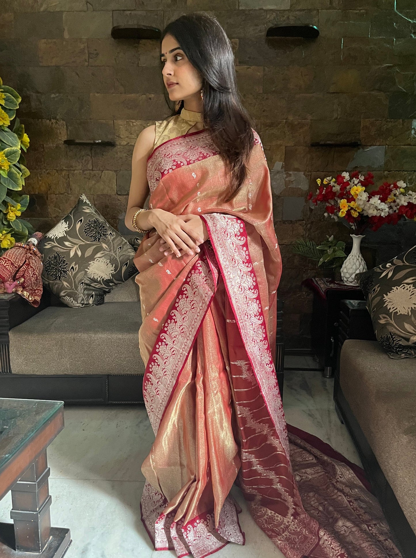Golden Banarasi Silk Saree