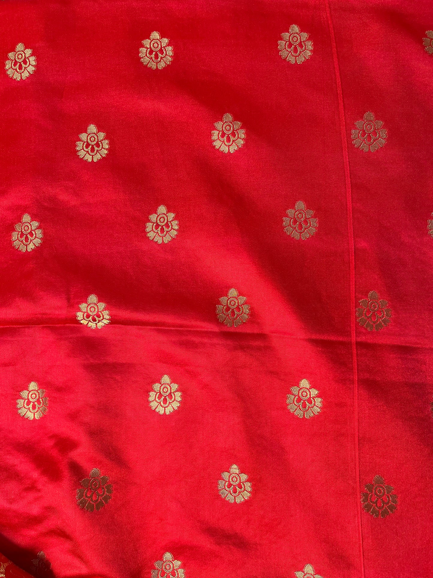Red Banarasi Satin Silk Saree With Peacock Motifs