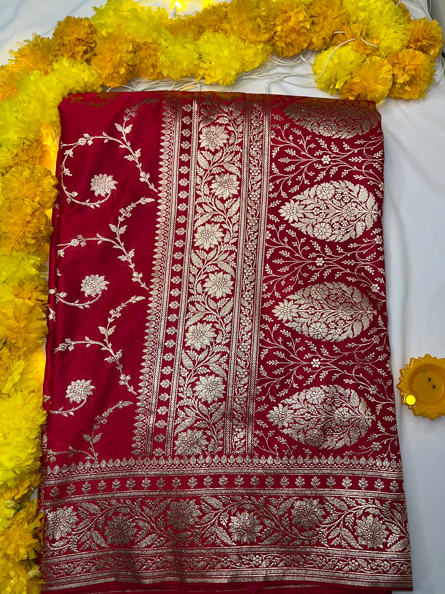Red Banarasi Floral Jaal Work Katan Silk Saree