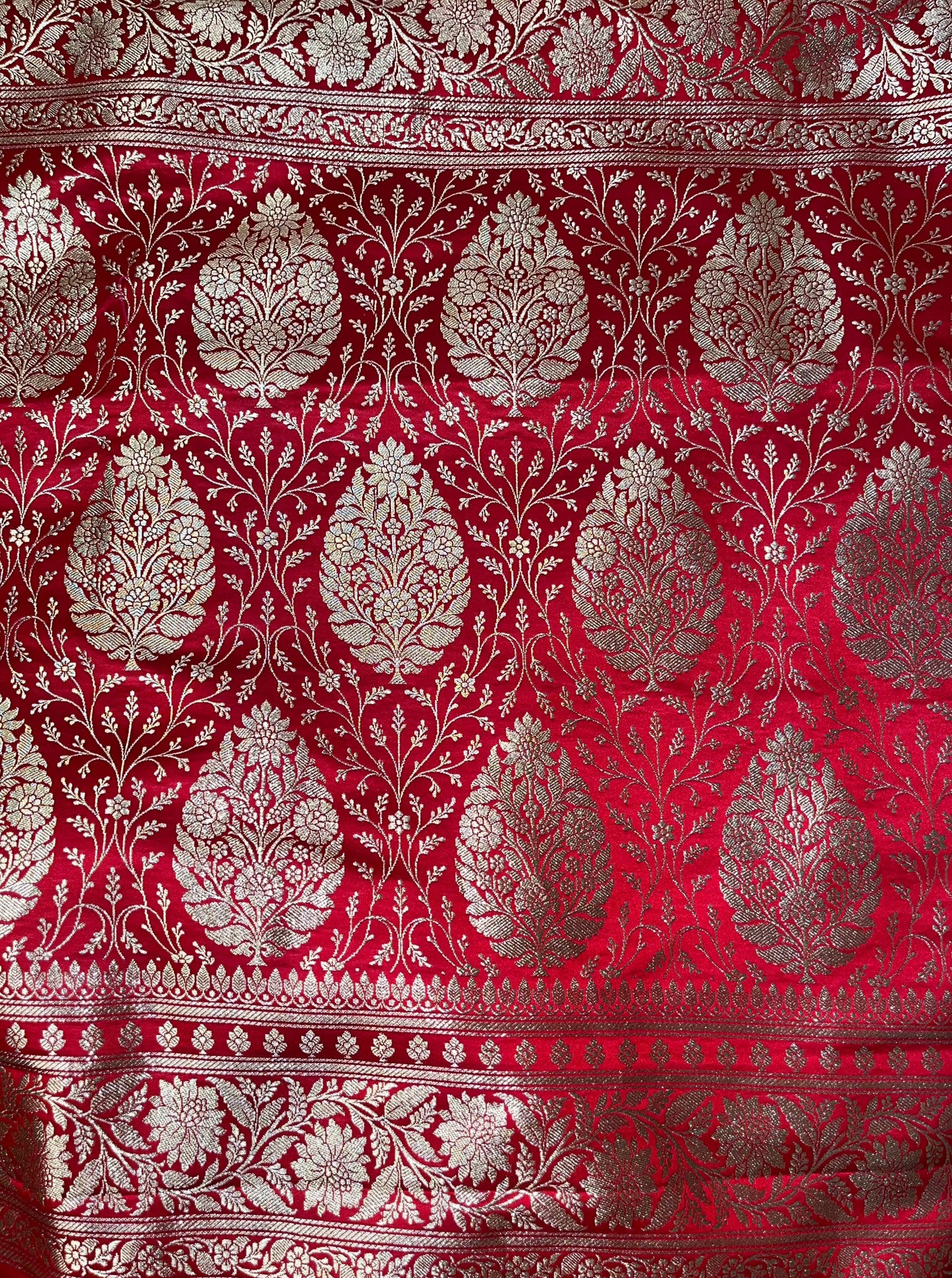 Red Banarasi Floral Jaal Work Katan Silk Saree