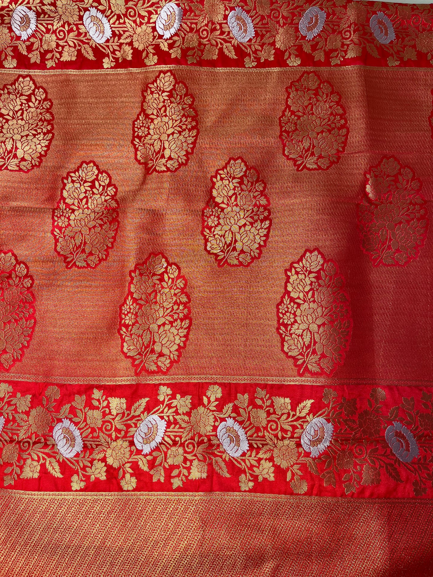 Red vertical Motifs Banarasi Satin Silk Saree