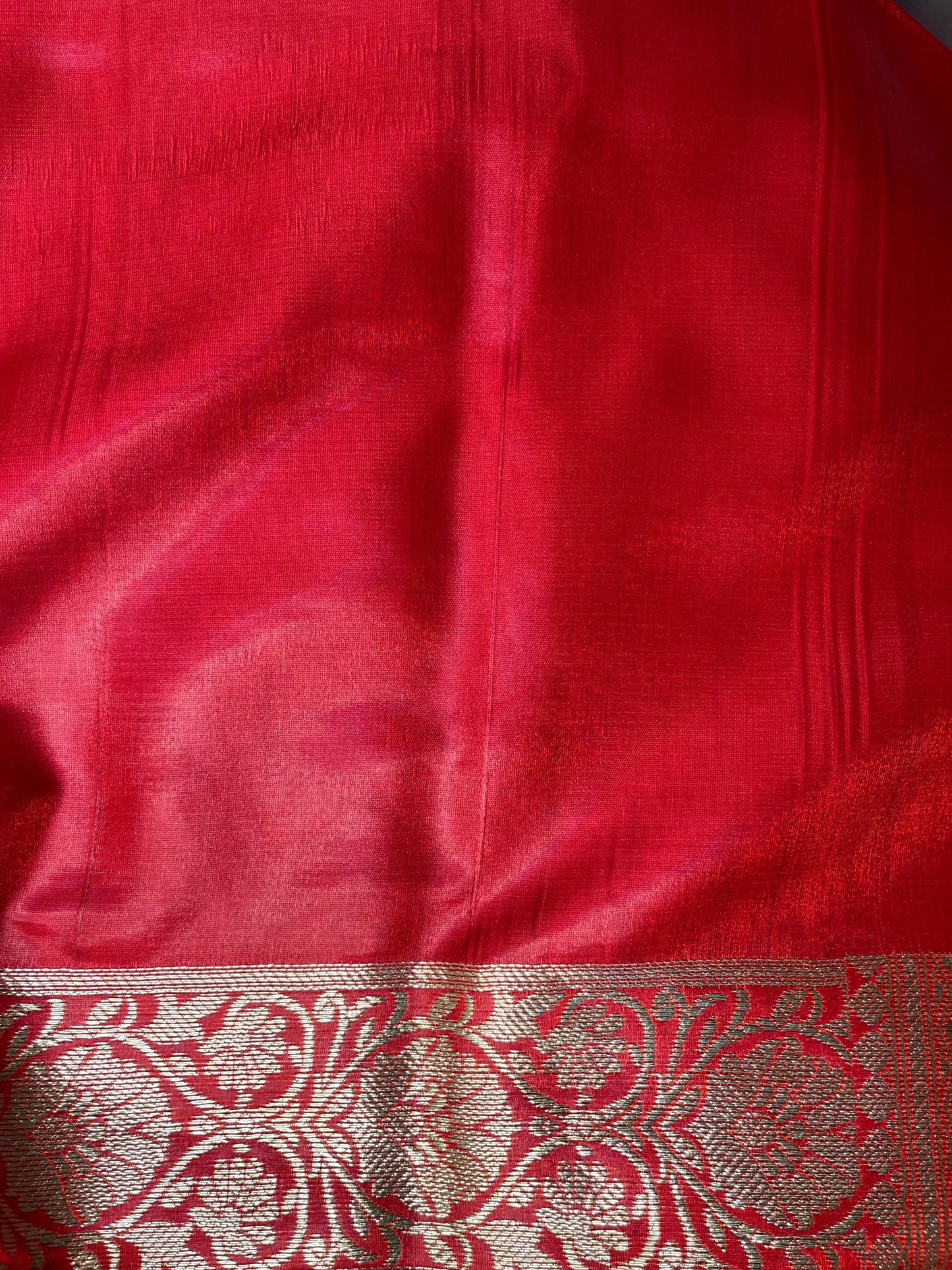 Red and Green Banarasi Silk Saree with golden zari work