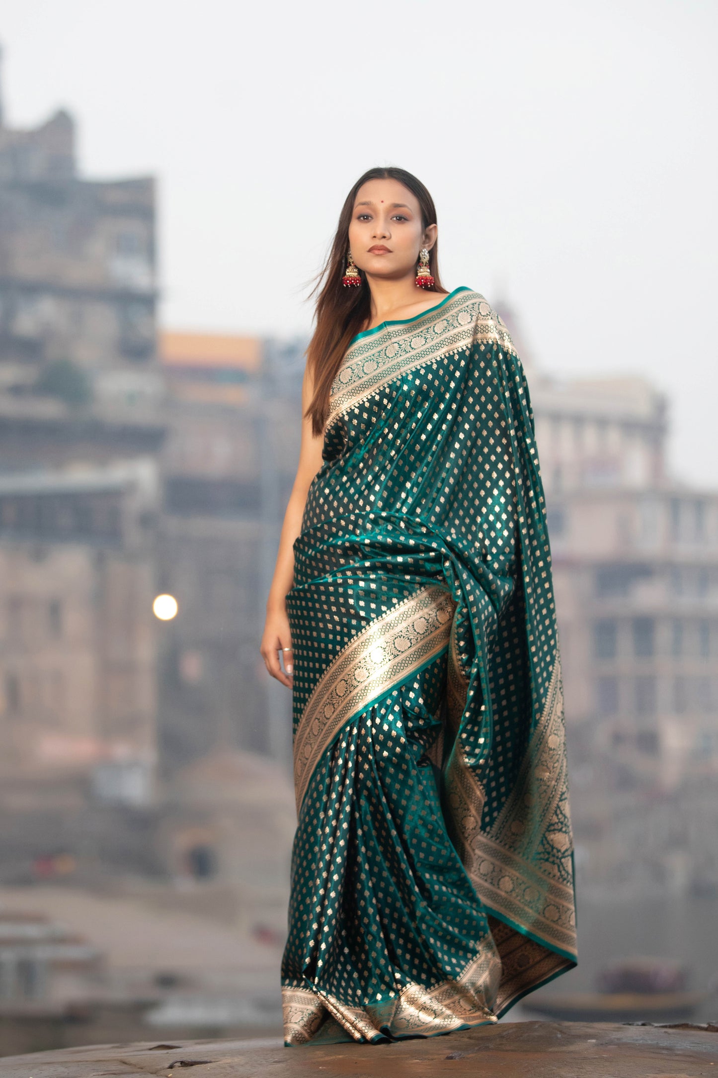 Myrtle Green Banarasi Silk Saree