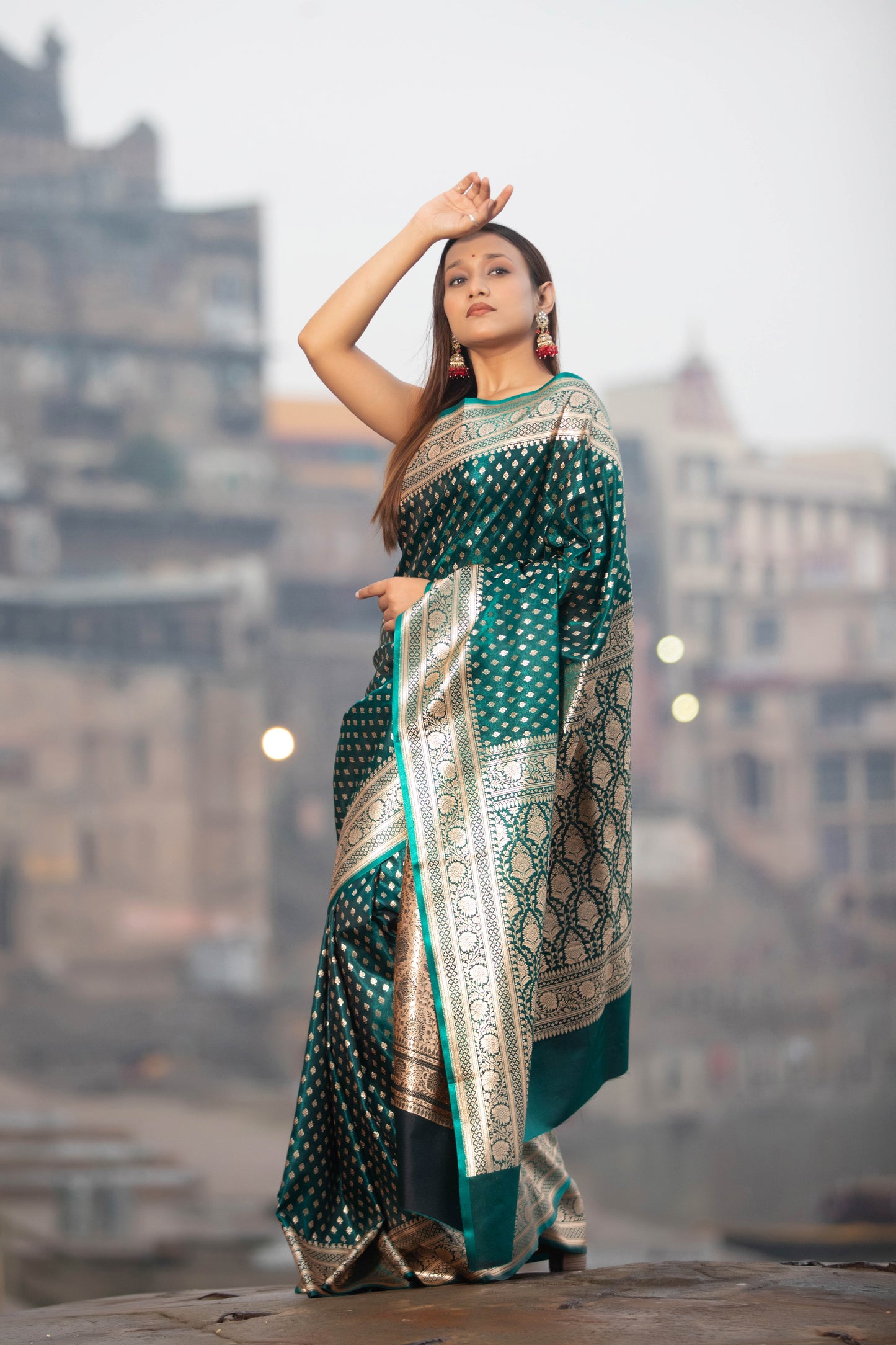 Myrtle Green Banarasi Silk Saree