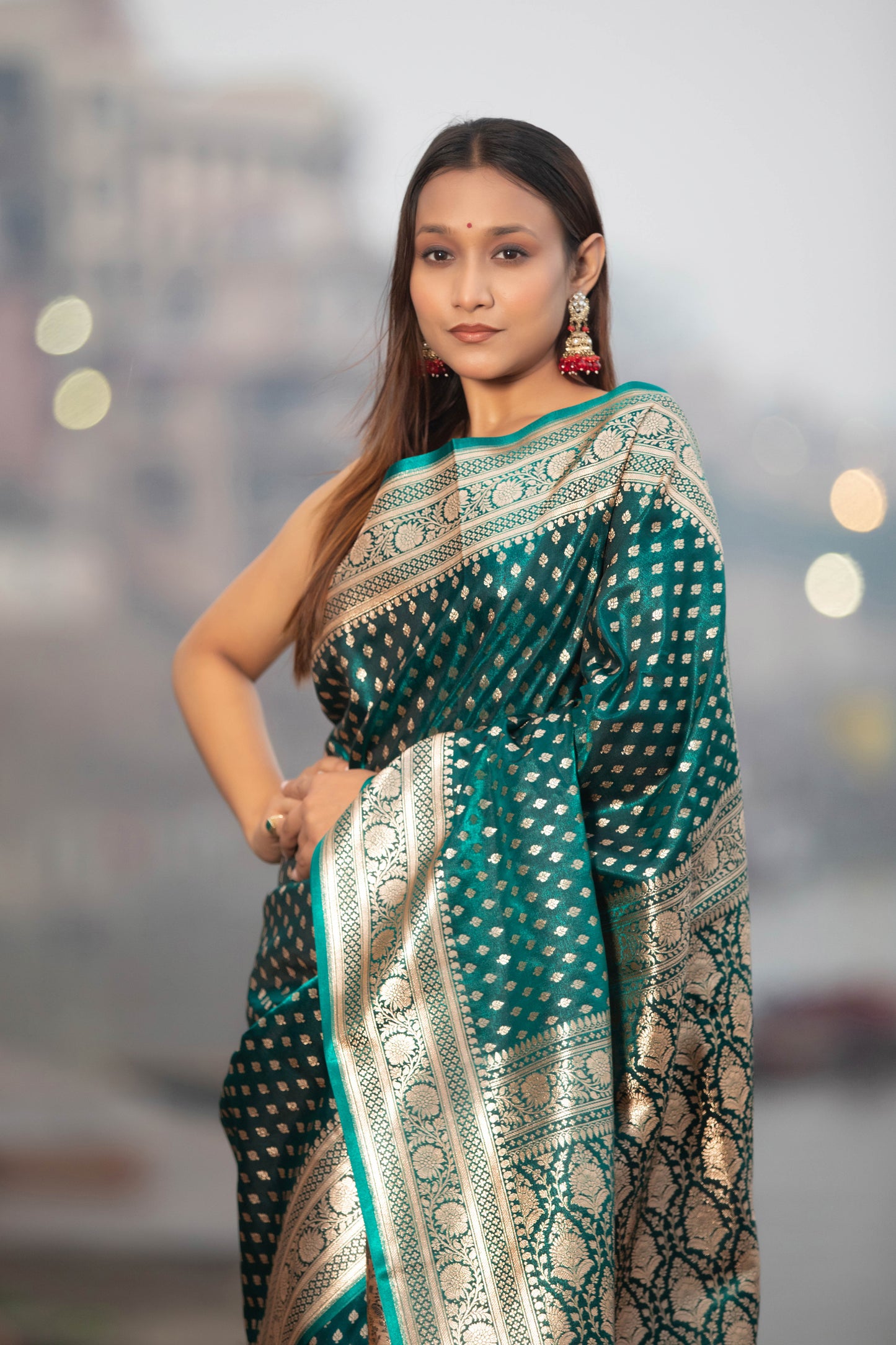 Myrtle Green Banarasi Silk Saree