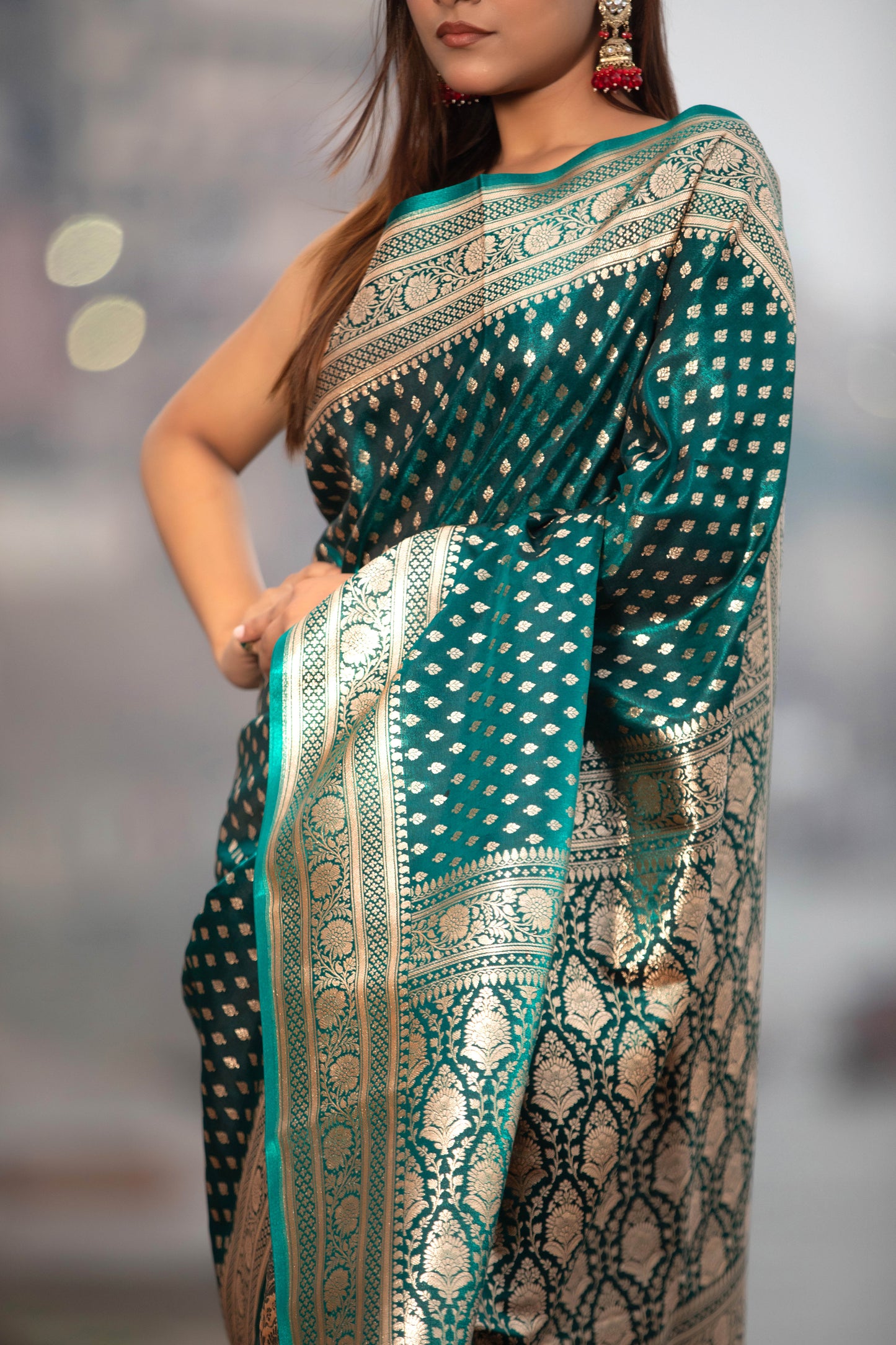 Myrtle Green Banarasi Silk Saree