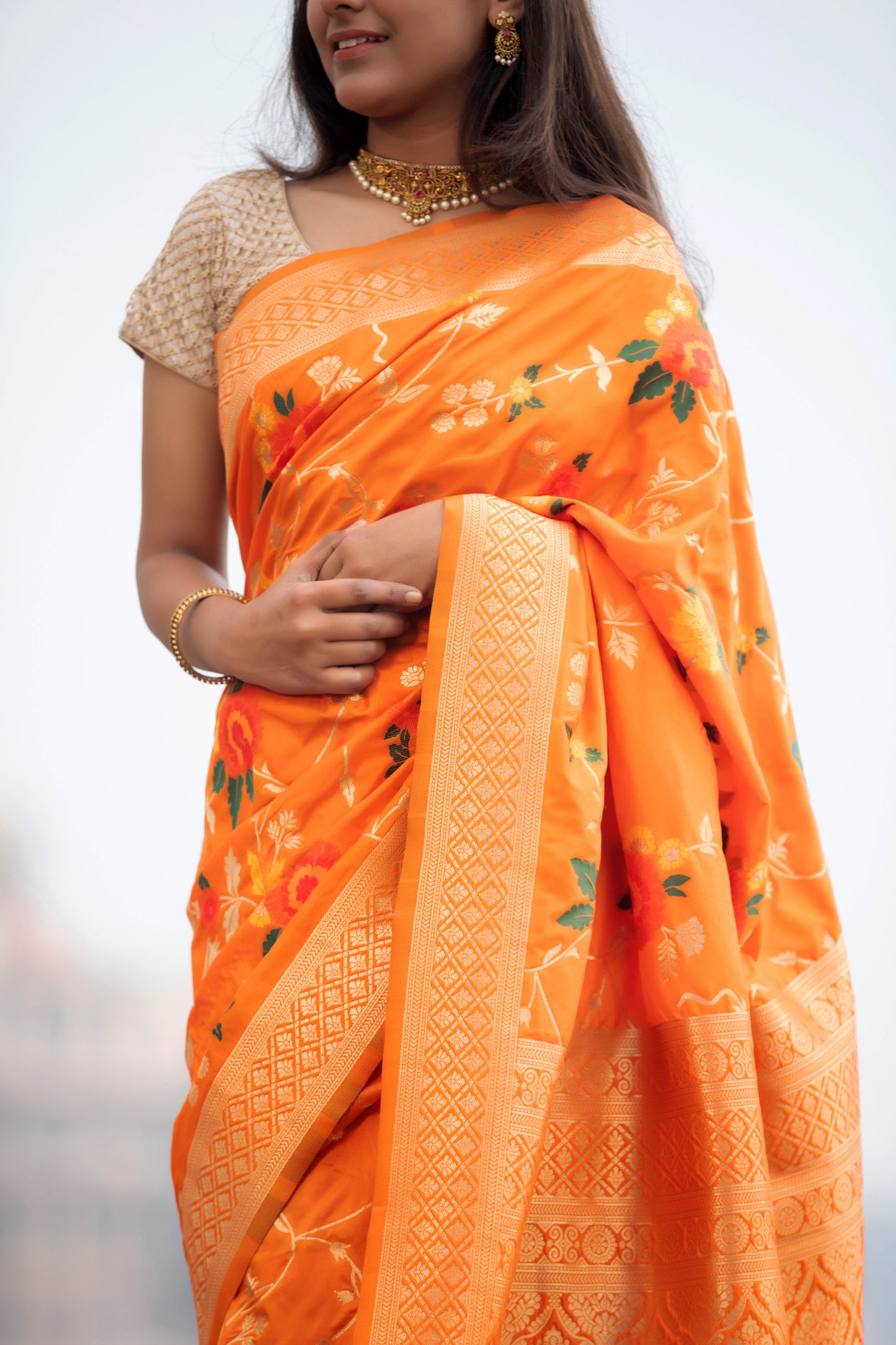 Princeton Orange Banarasi Silk Saree