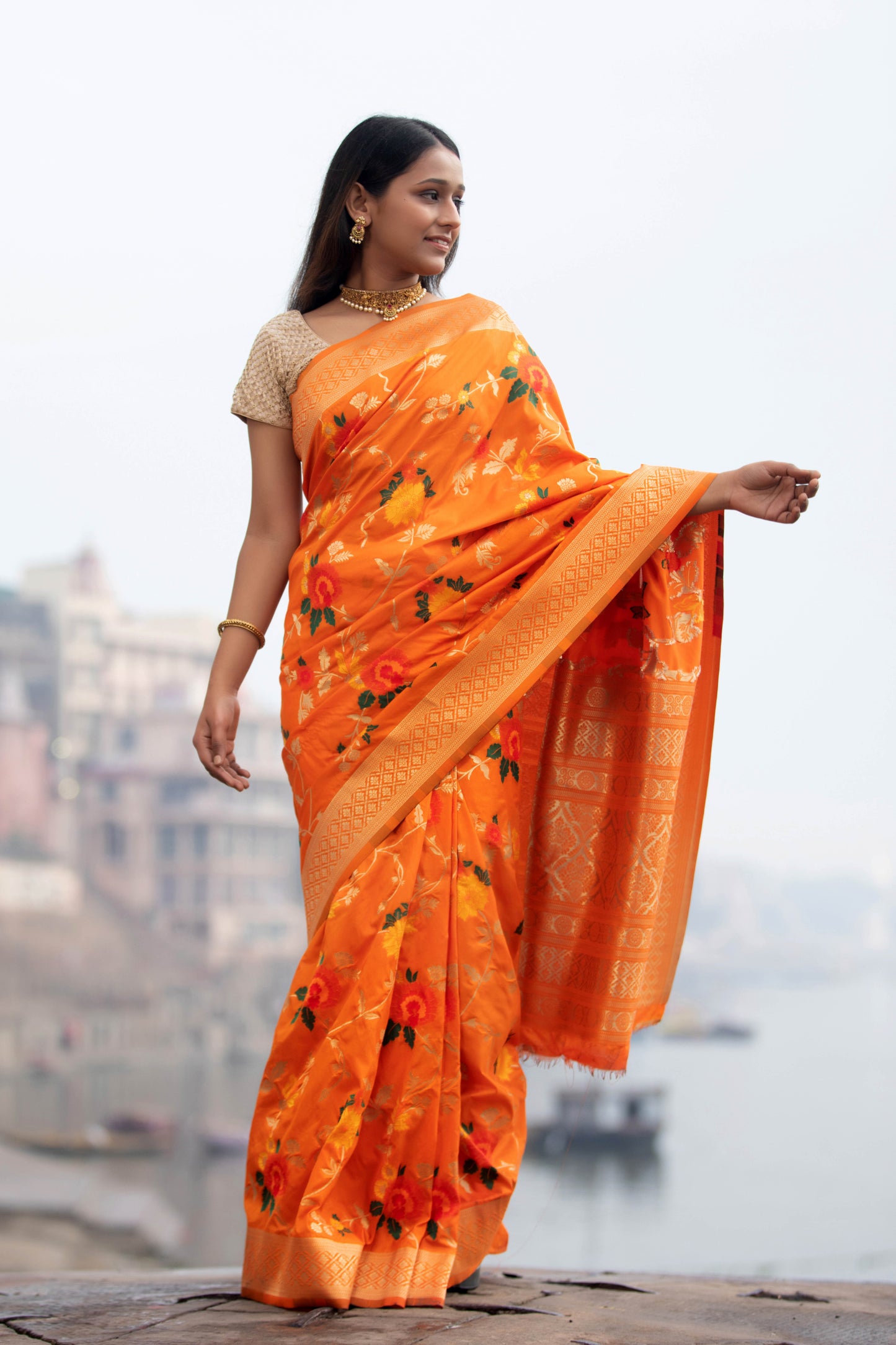 Princeton Orange Banarasi Silk Saree