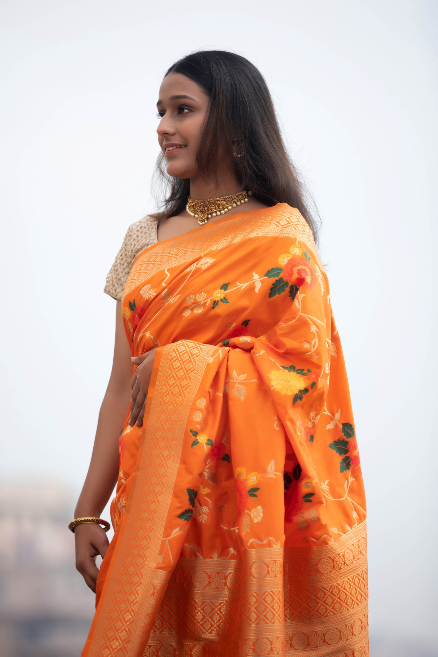 Princeton Orange Banarasi Silk Saree