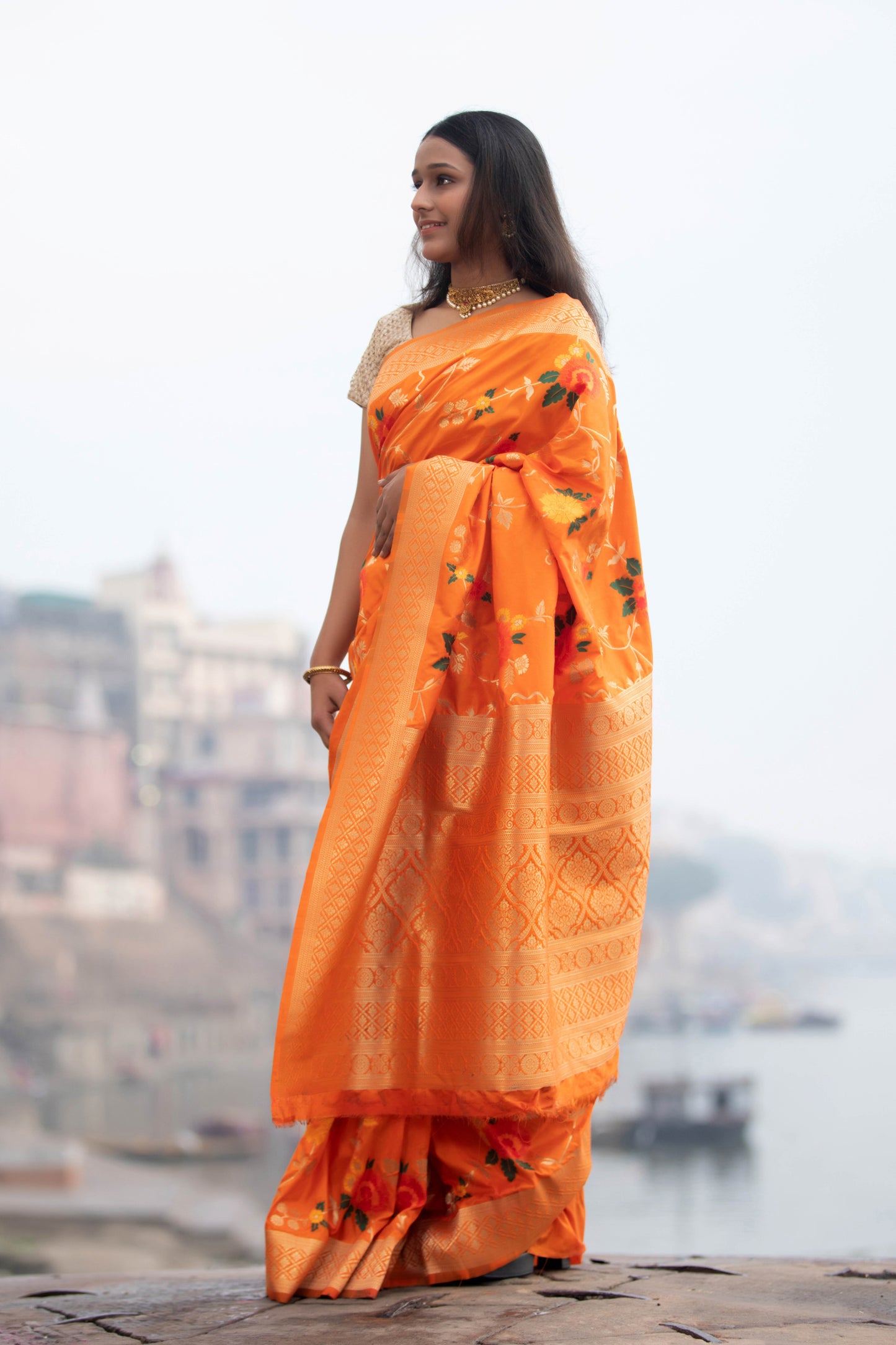 Princeton Orange Banarasi Silk Saree