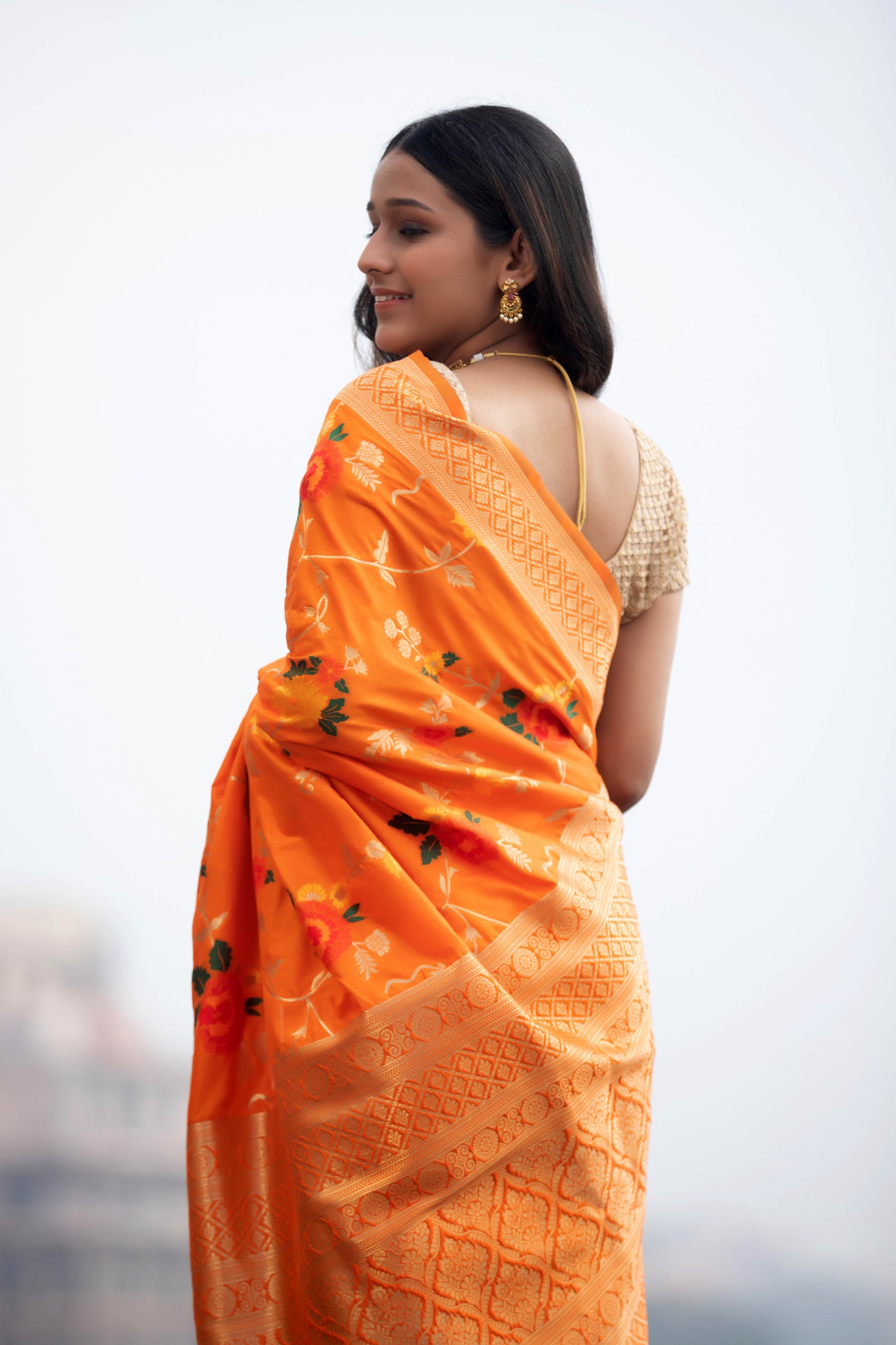 Princeton Orange Banarasi Silk Saree