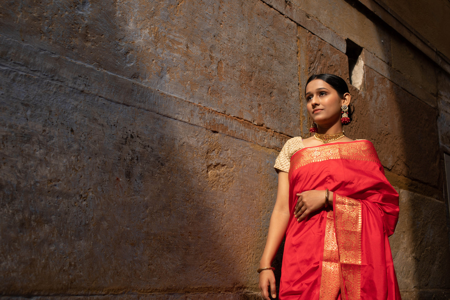 Deep Carmine Pink Banarasi Silk Saree