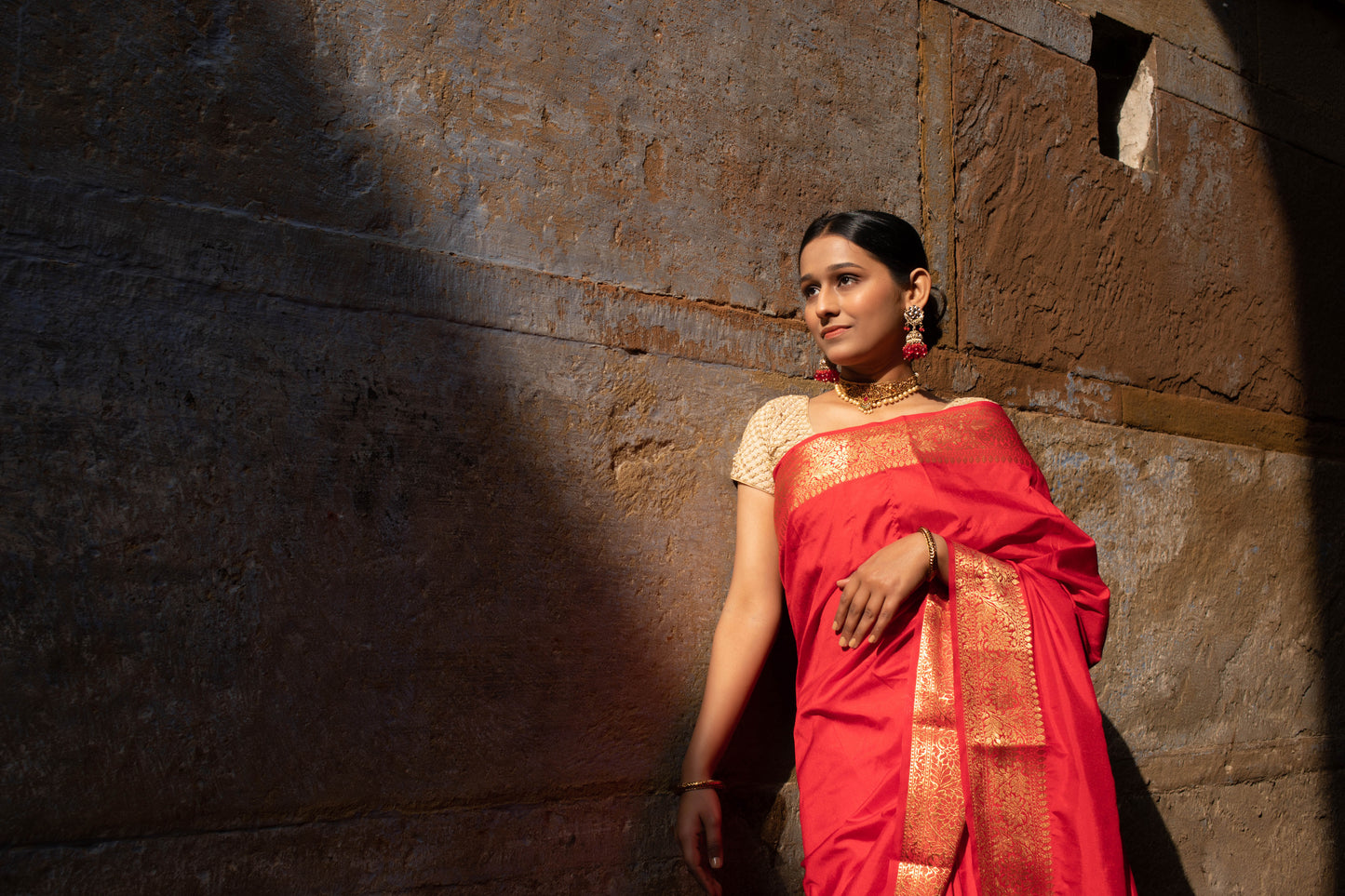 Deep Carmine Pink Banarasi Silk Saree