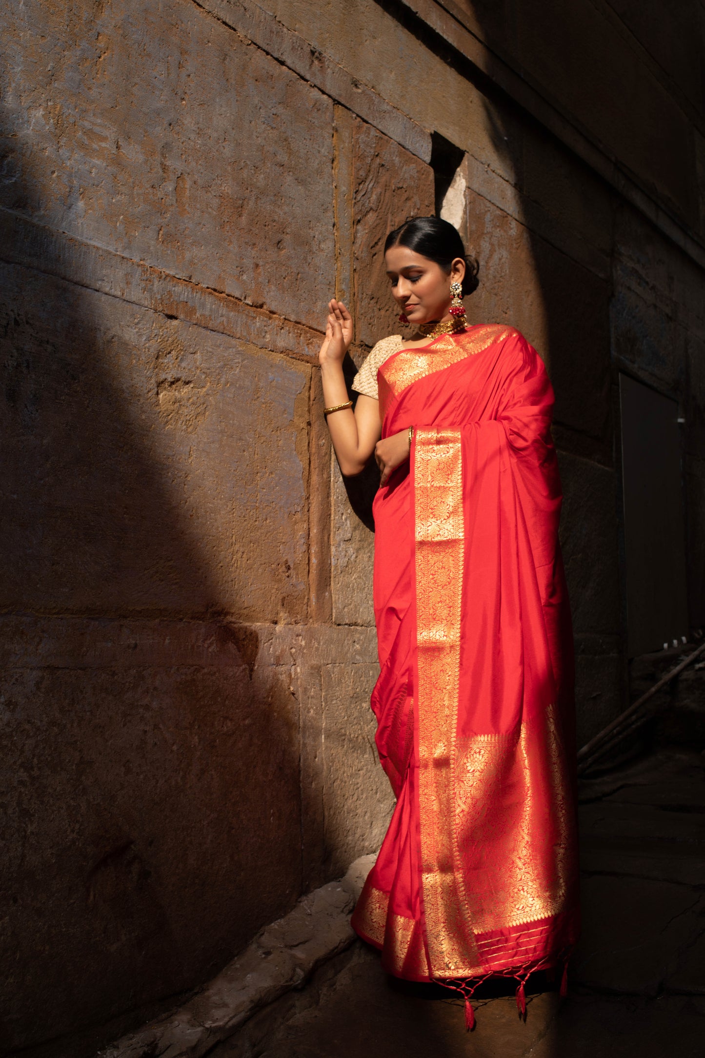 Deep Carmine Pink Banarasi Silk Saree