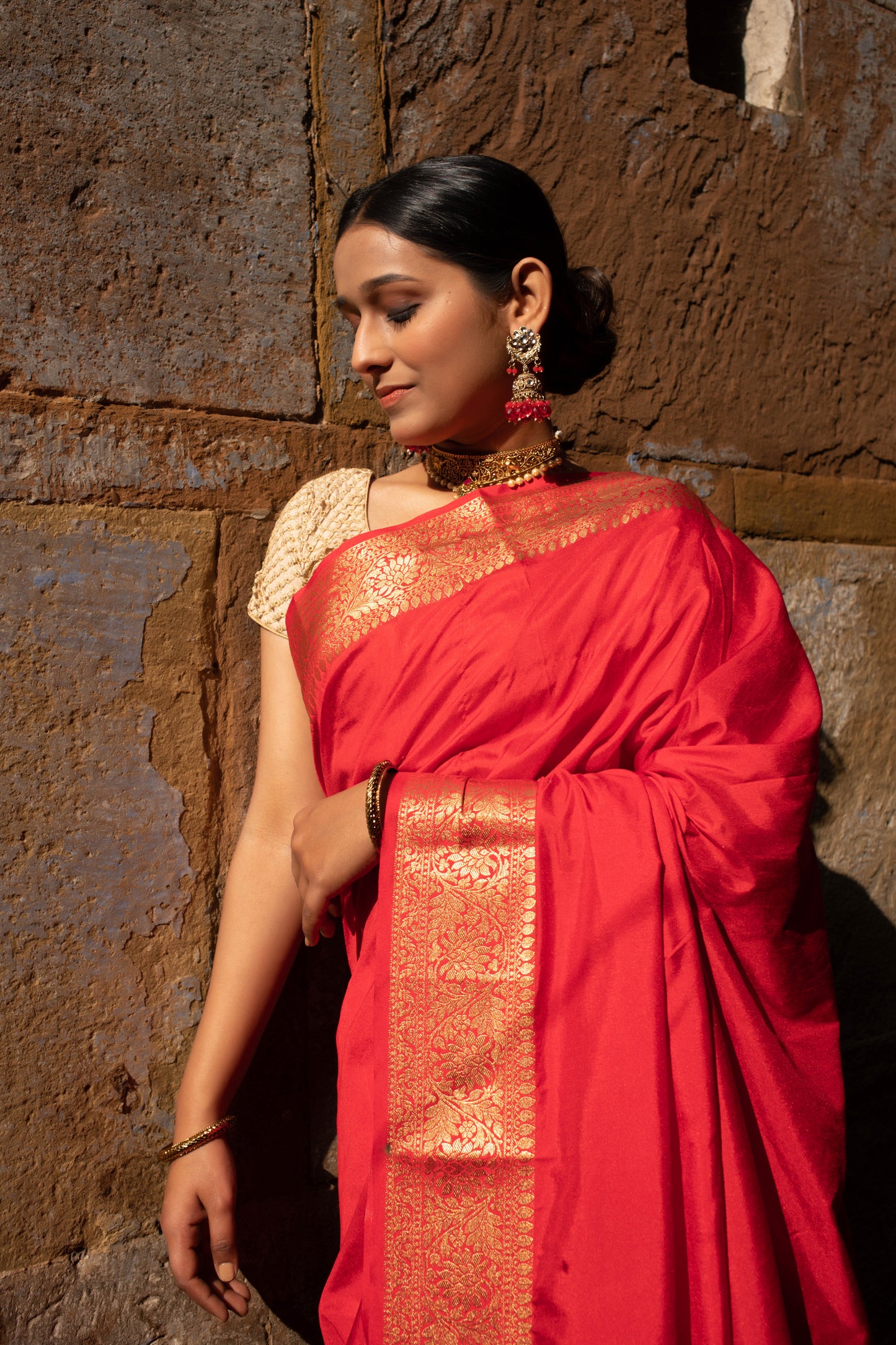 Deep Carmine Pink Banarasi Silk Saree