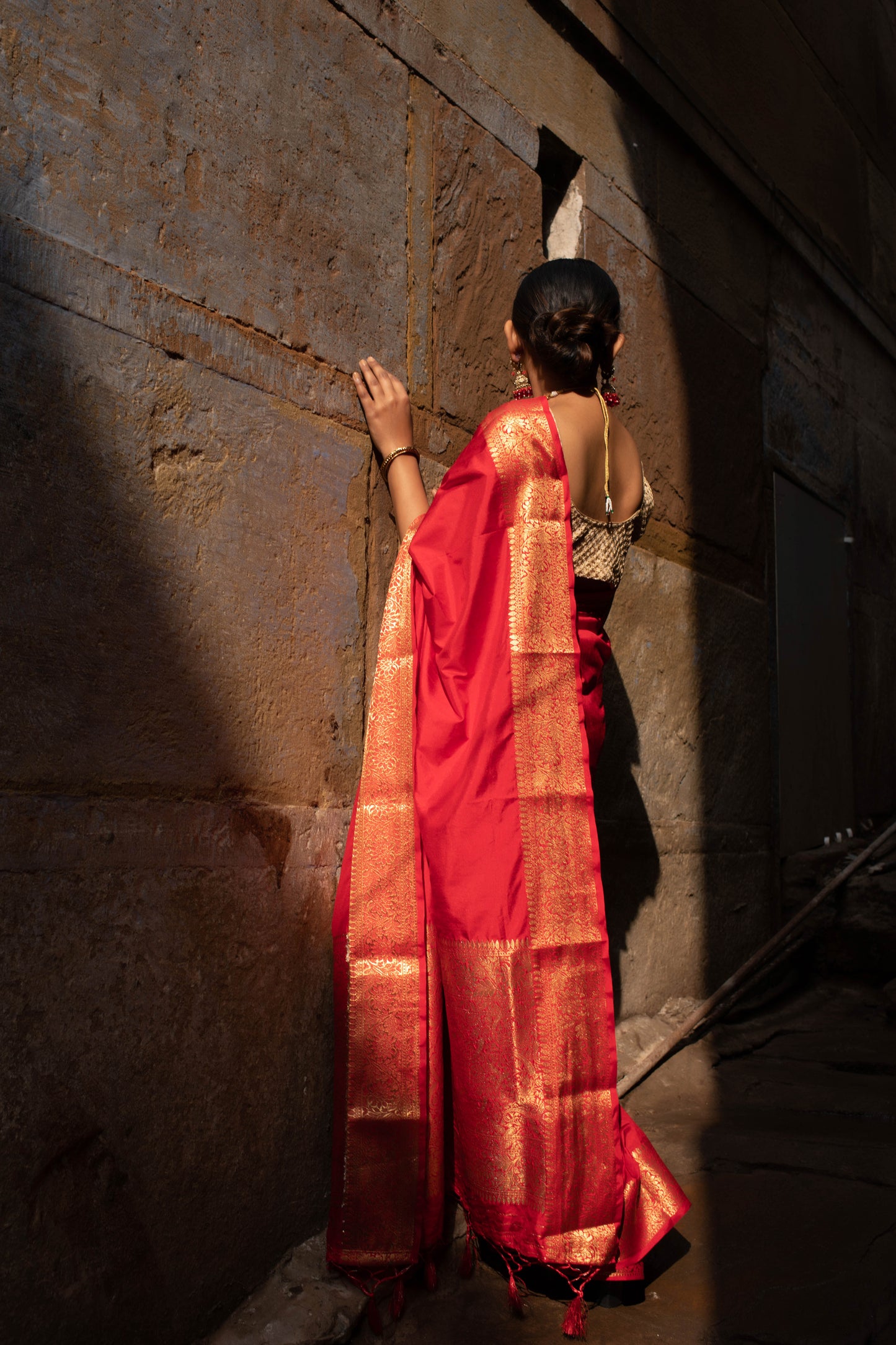 Deep Carmine Pink Banarasi Silk Saree