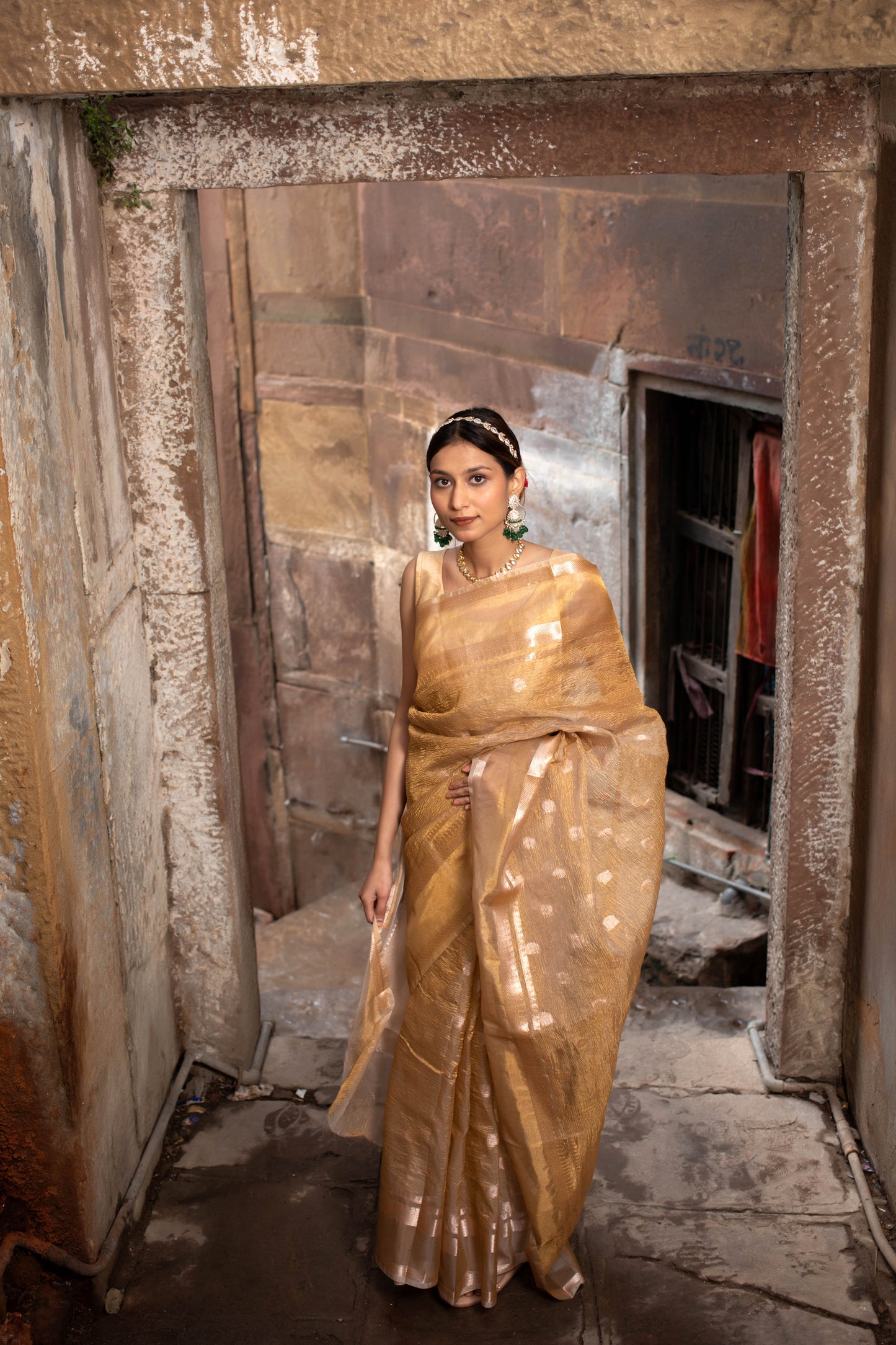 Golden with Booti Banarasi Tissue Silk Saree