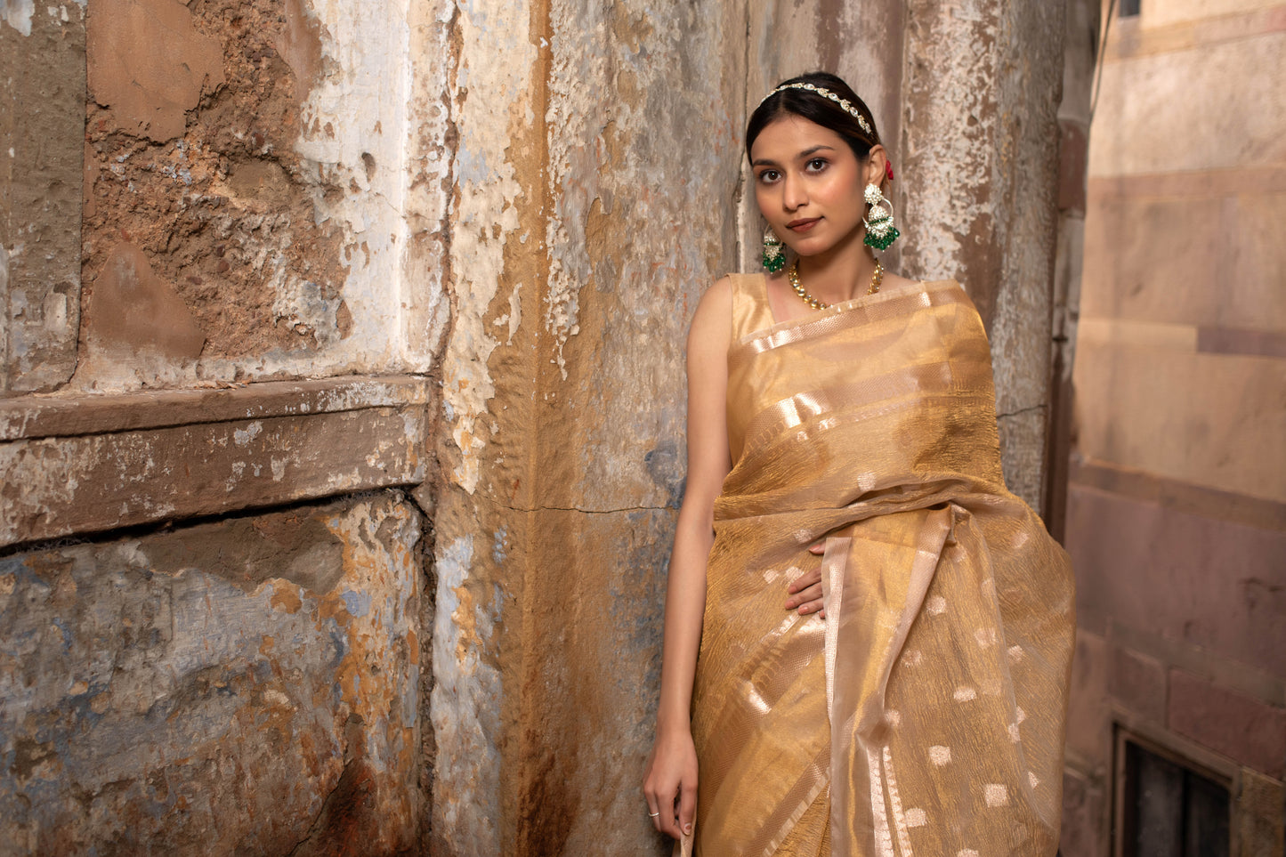 Golden with Booti Banarasi Tissue Silk Saree