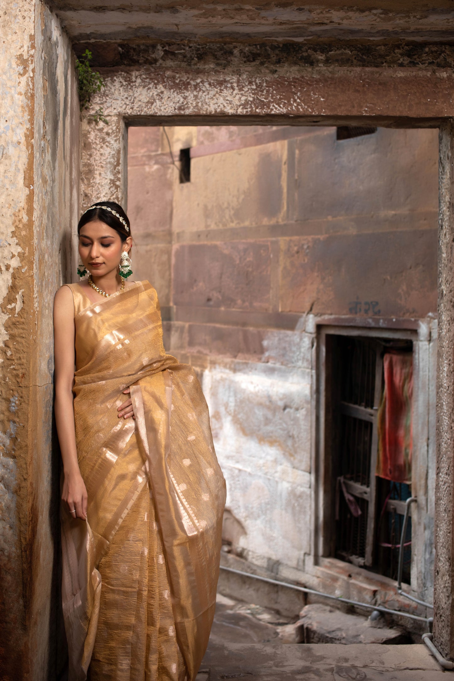 Golden with Booti Banarasi Tissue Silk Saree