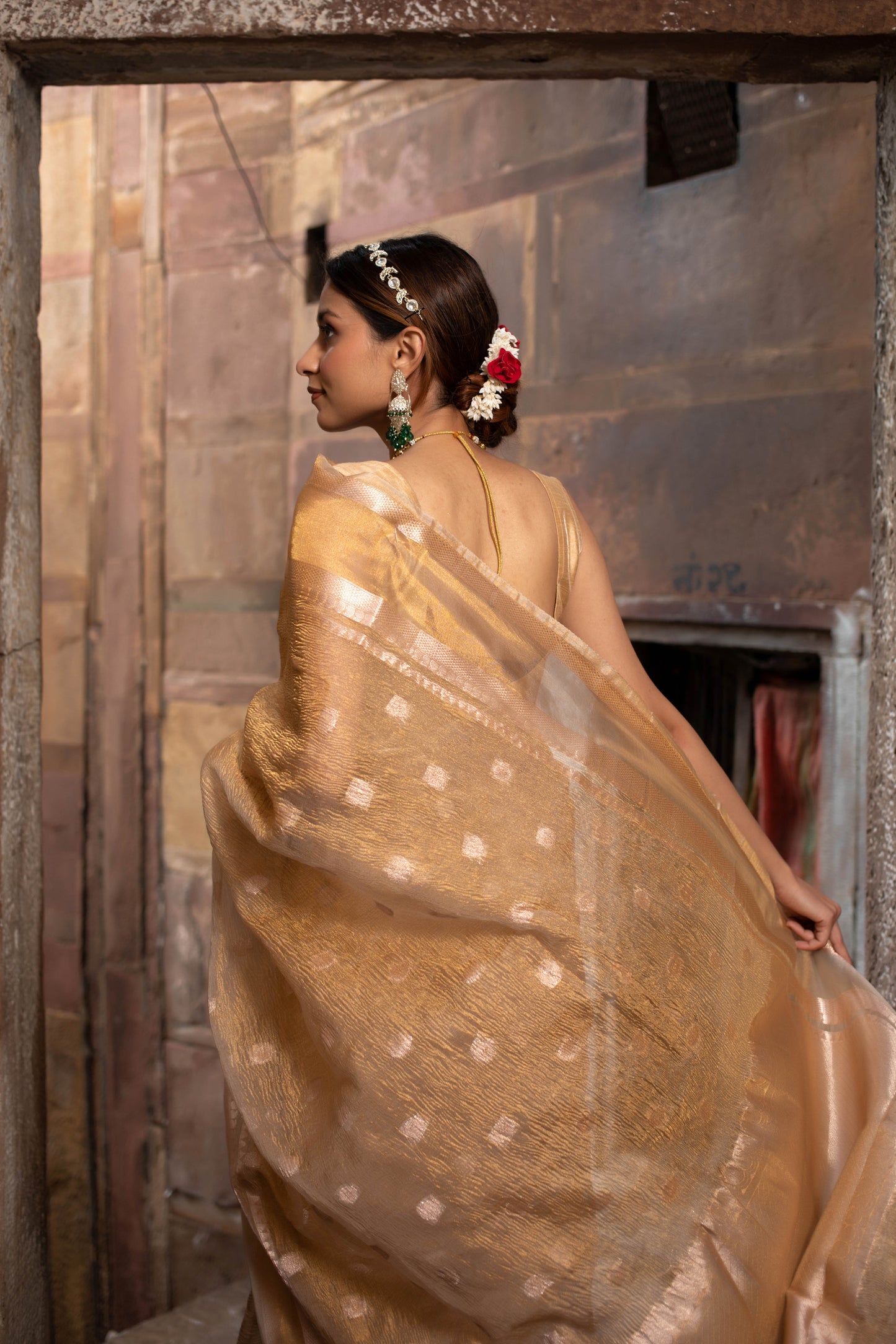 Golden with Booti Banarasi Tissue Silk Saree