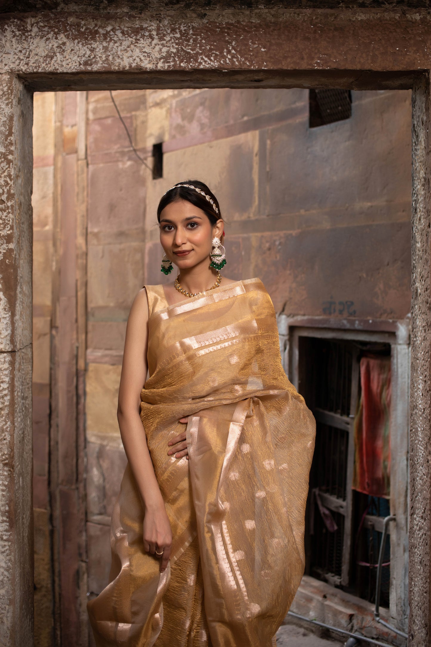 Golden with Booti Banarasi Tissue Silk Saree