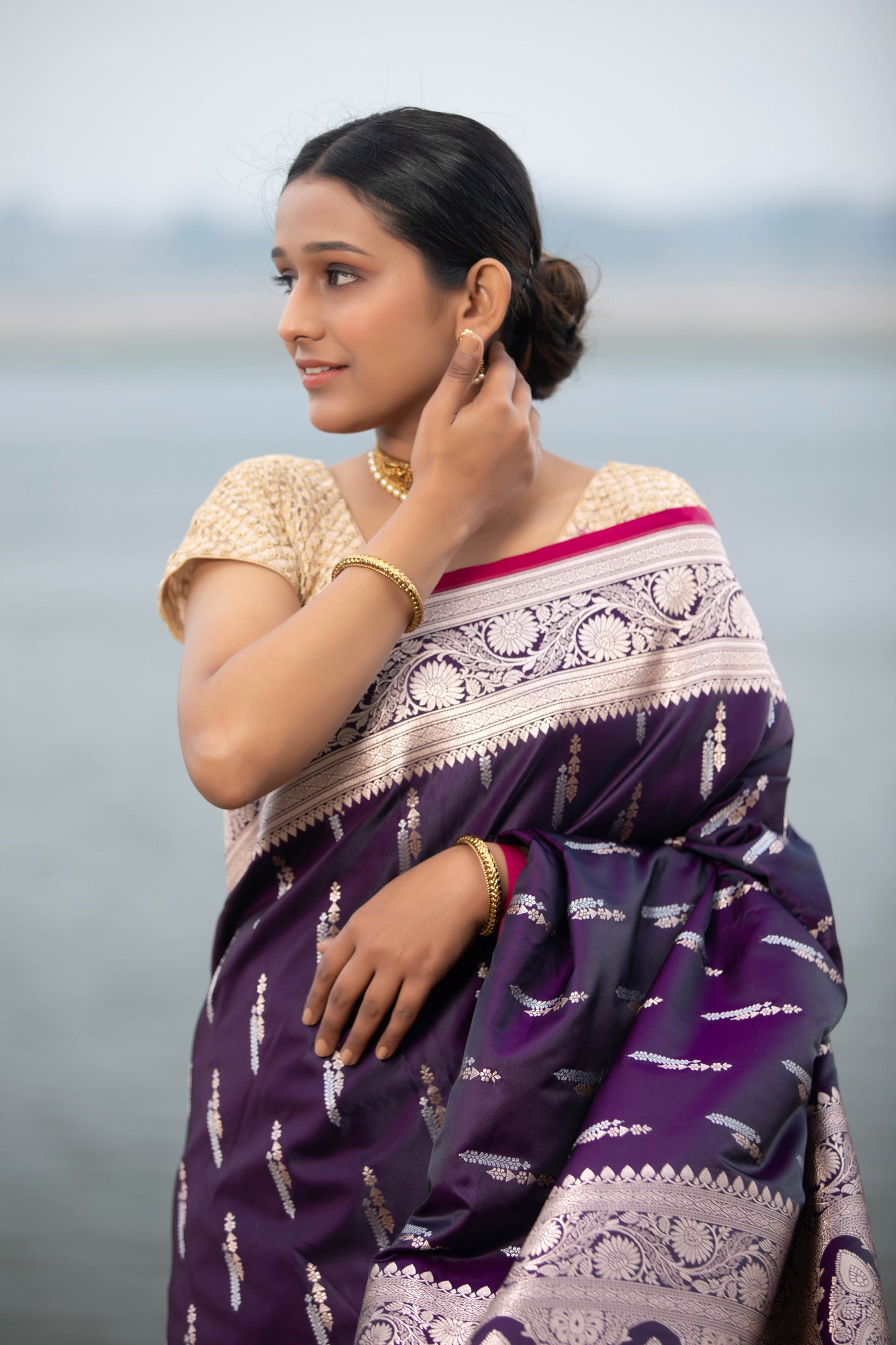 English Violet Banarasi Silk Saree