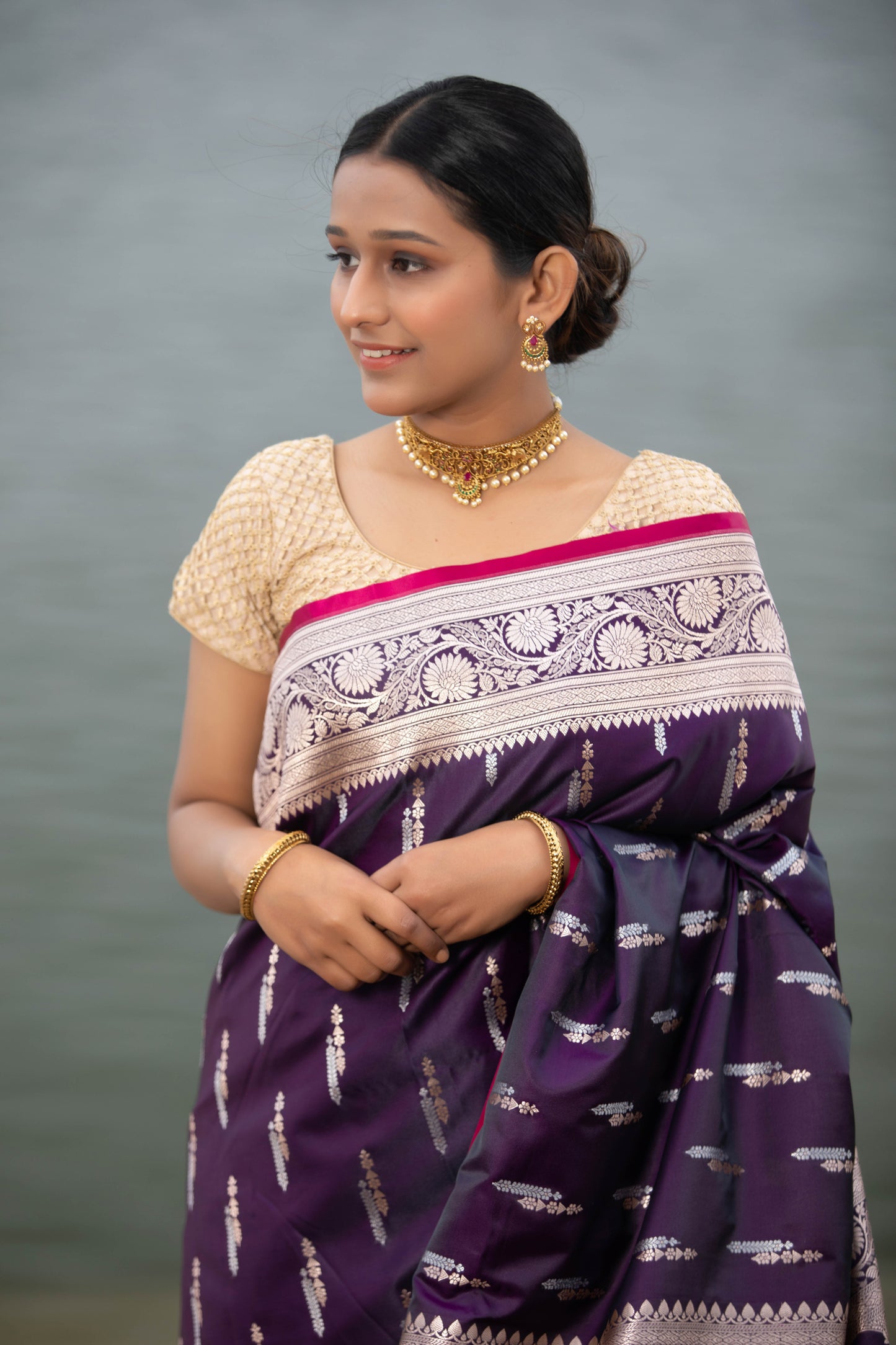 English Violet Banarasi Silk Saree