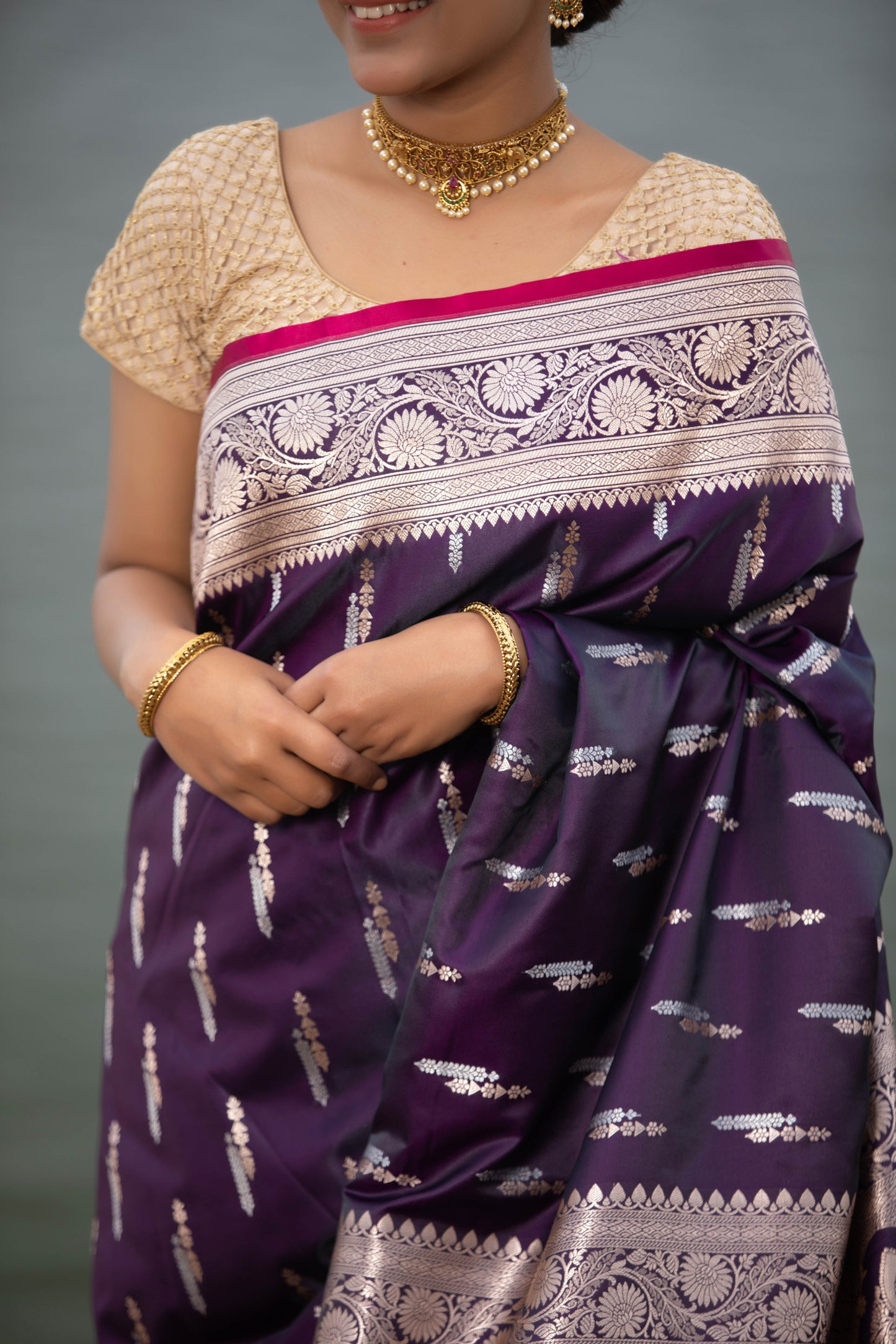 English Violet Banarasi Silk Saree