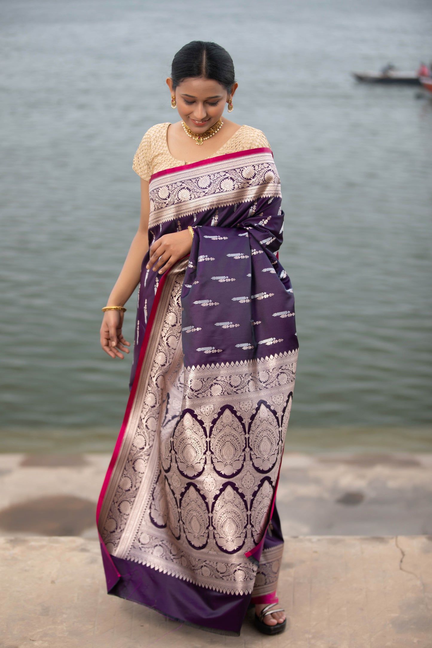 English Violet Banarasi Silk Saree