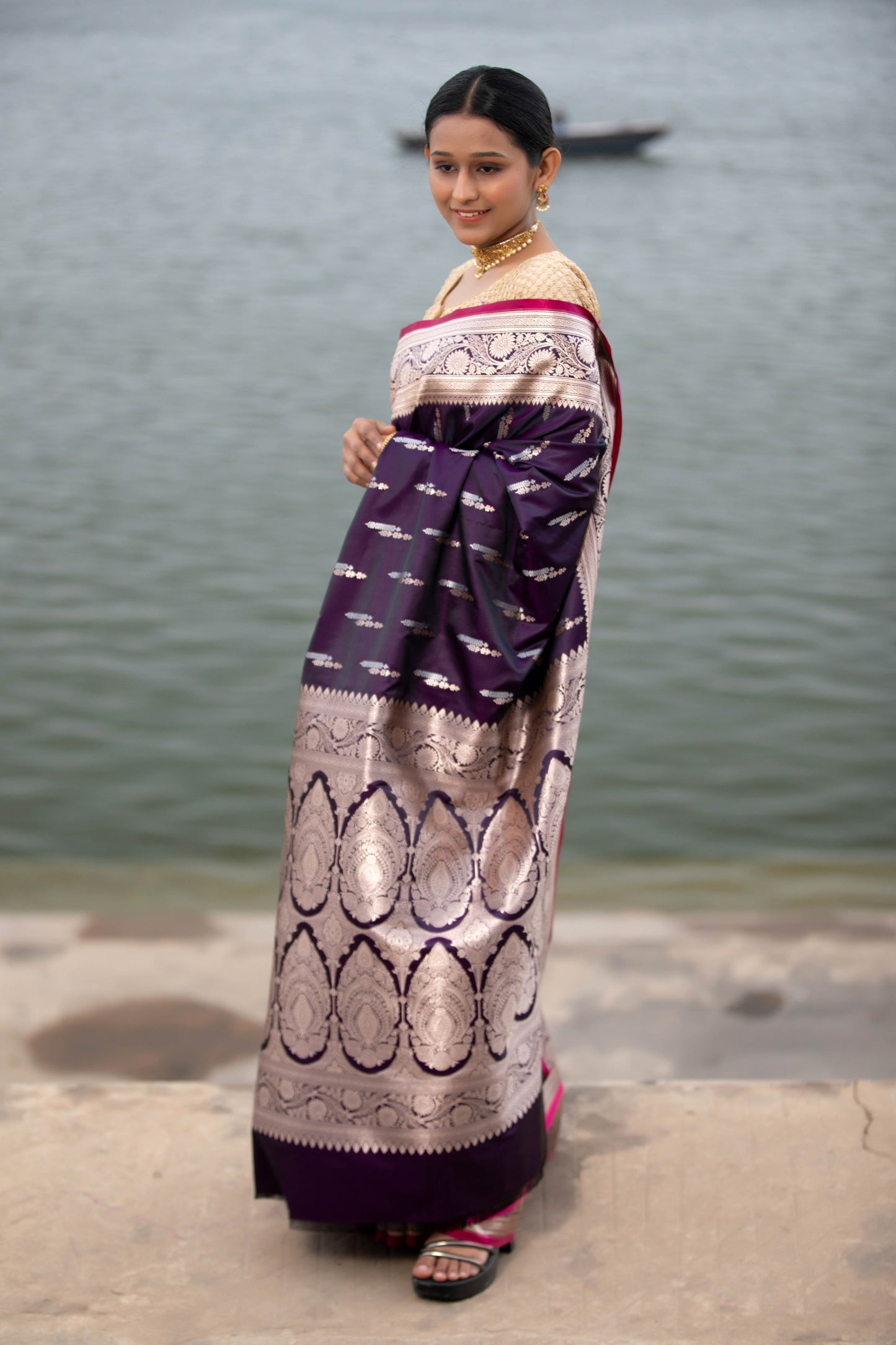 English Violet Banarasi Silk Saree