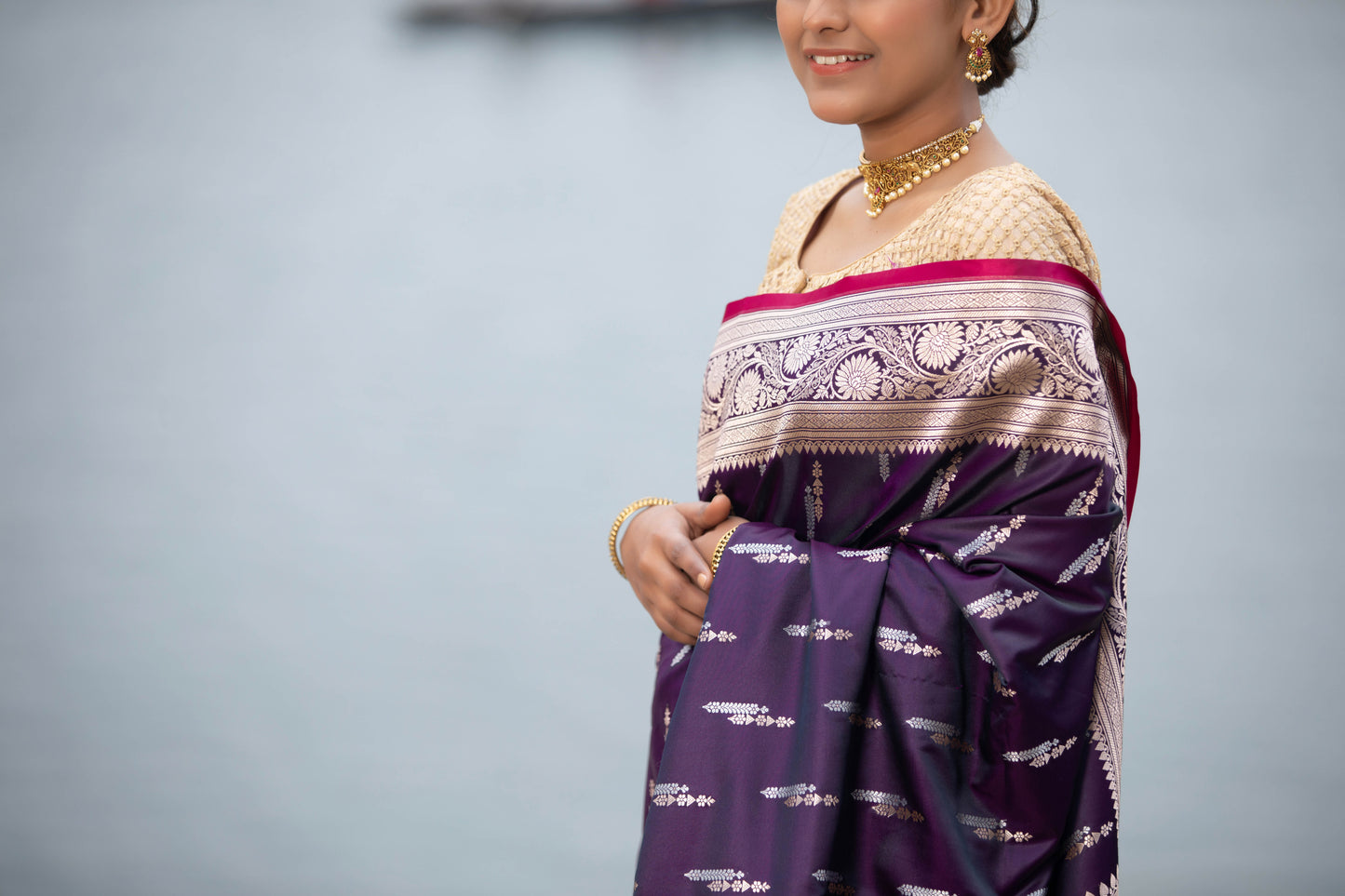 English Violet Banarasi Silk Saree