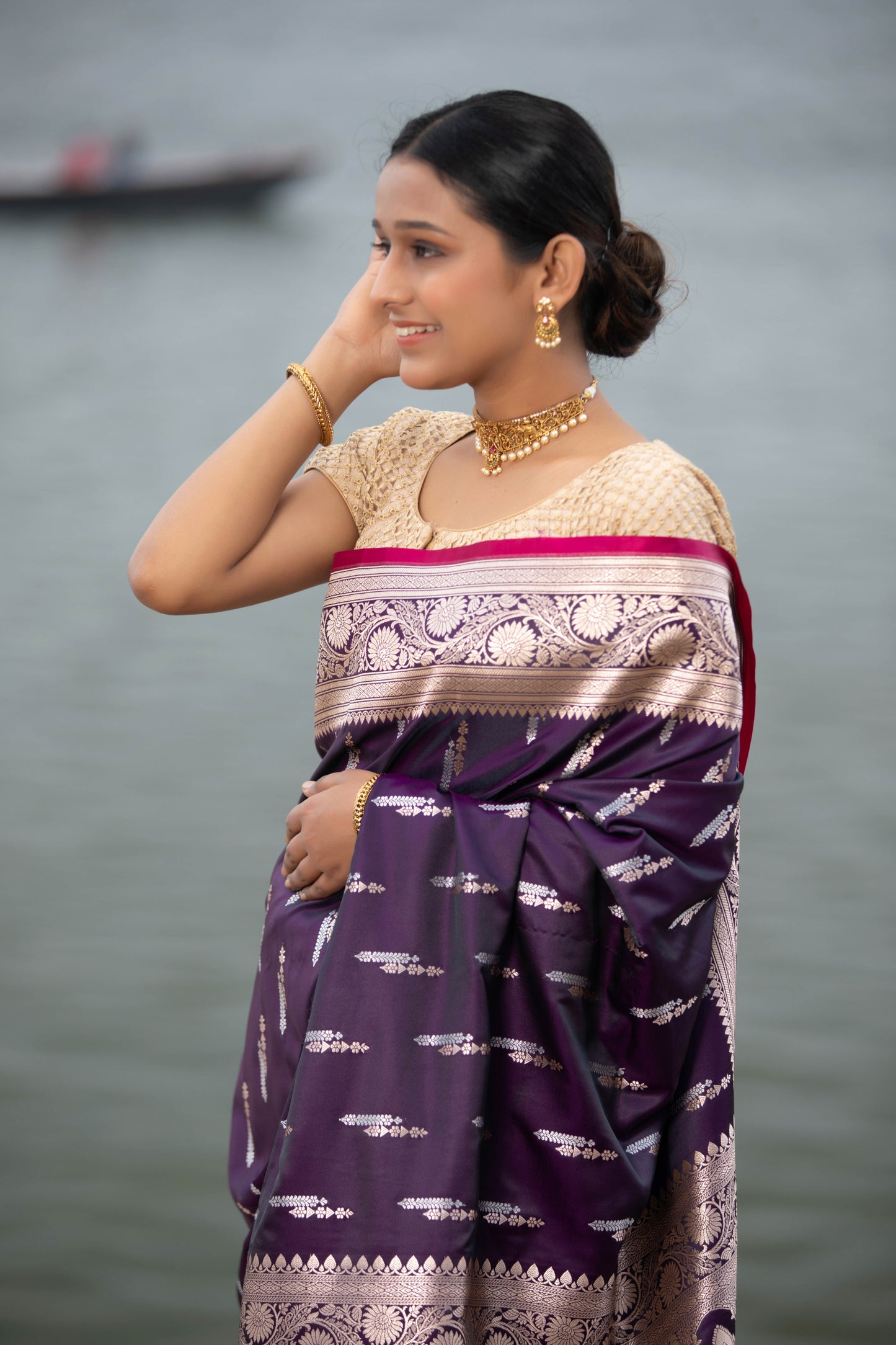 English Violet Banarasi Silk Saree