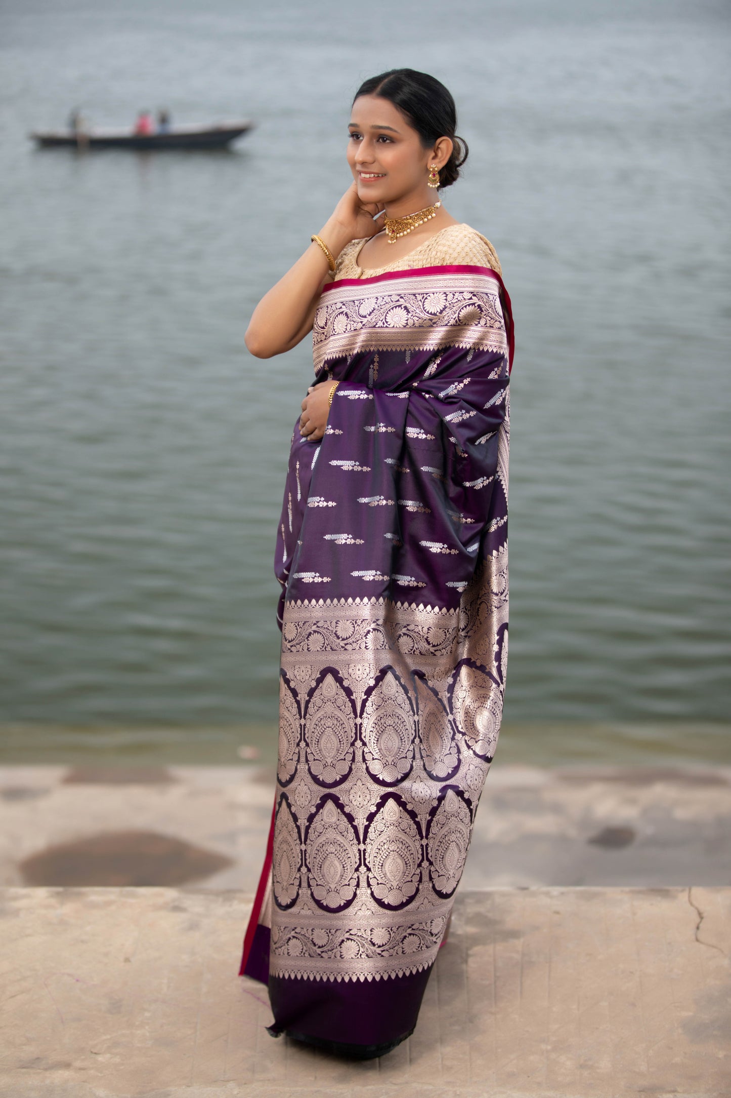 English Violet Banarasi Silk Saree