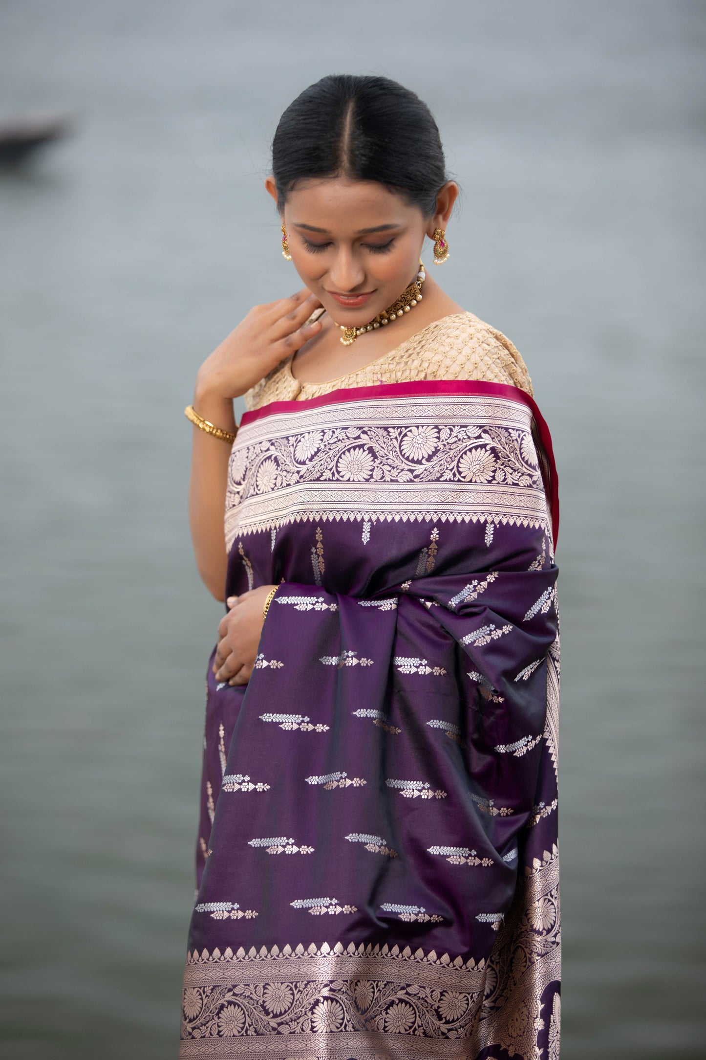 English Violet Banarasi Silk Saree