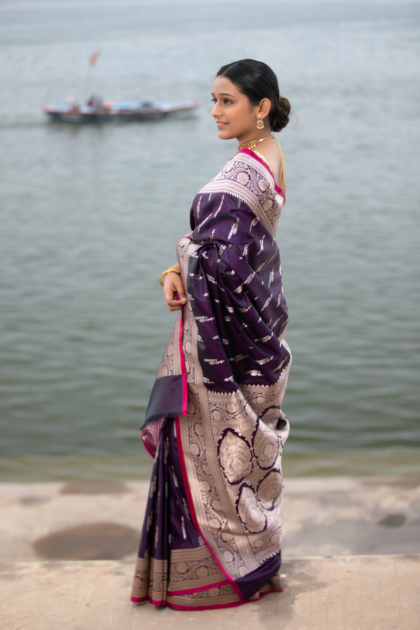 English Violet Banarasi Silk Saree