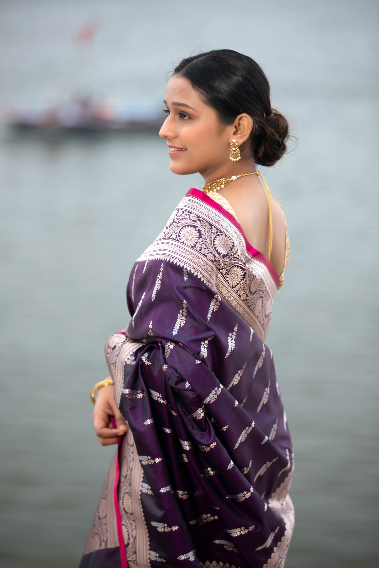 English Violet Banarasi Silk Saree