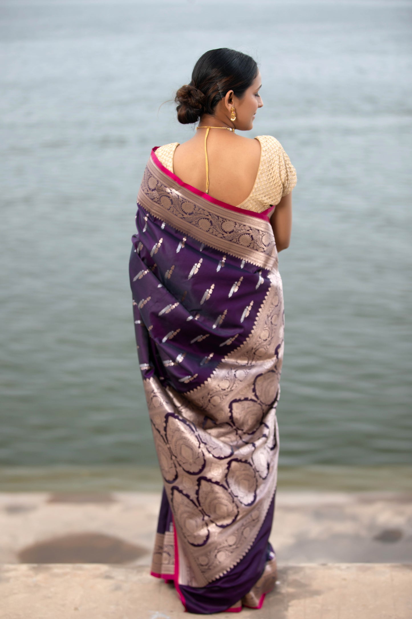 English Violet Banarasi Silk Saree