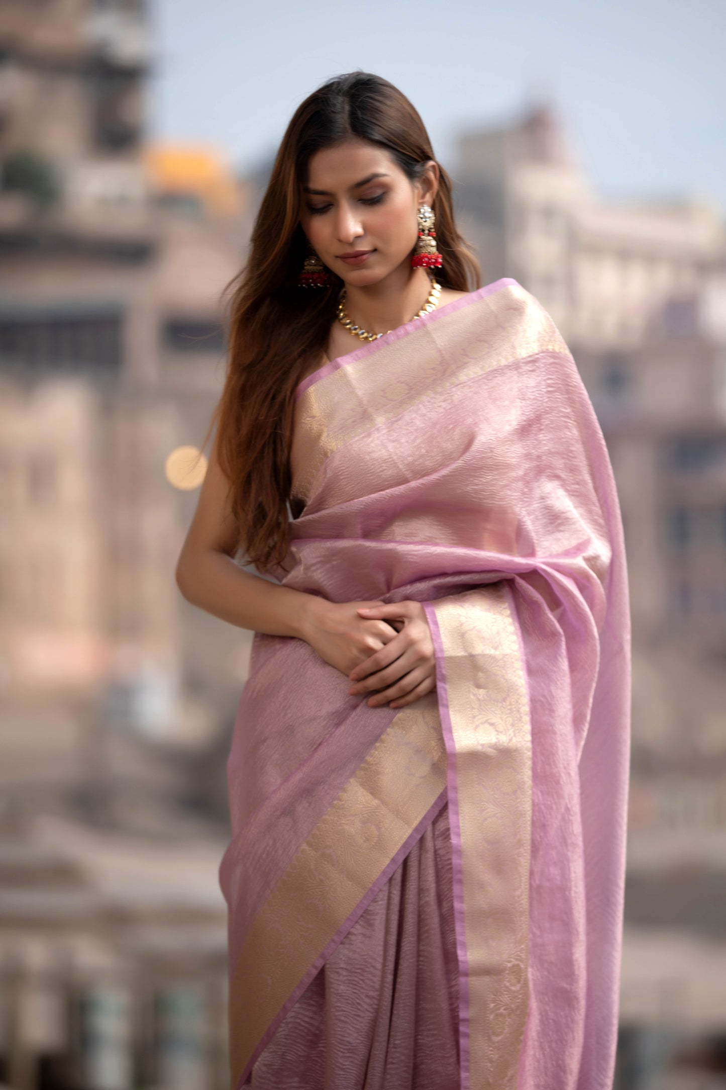 Blush Pink Banarasi Silk Saree