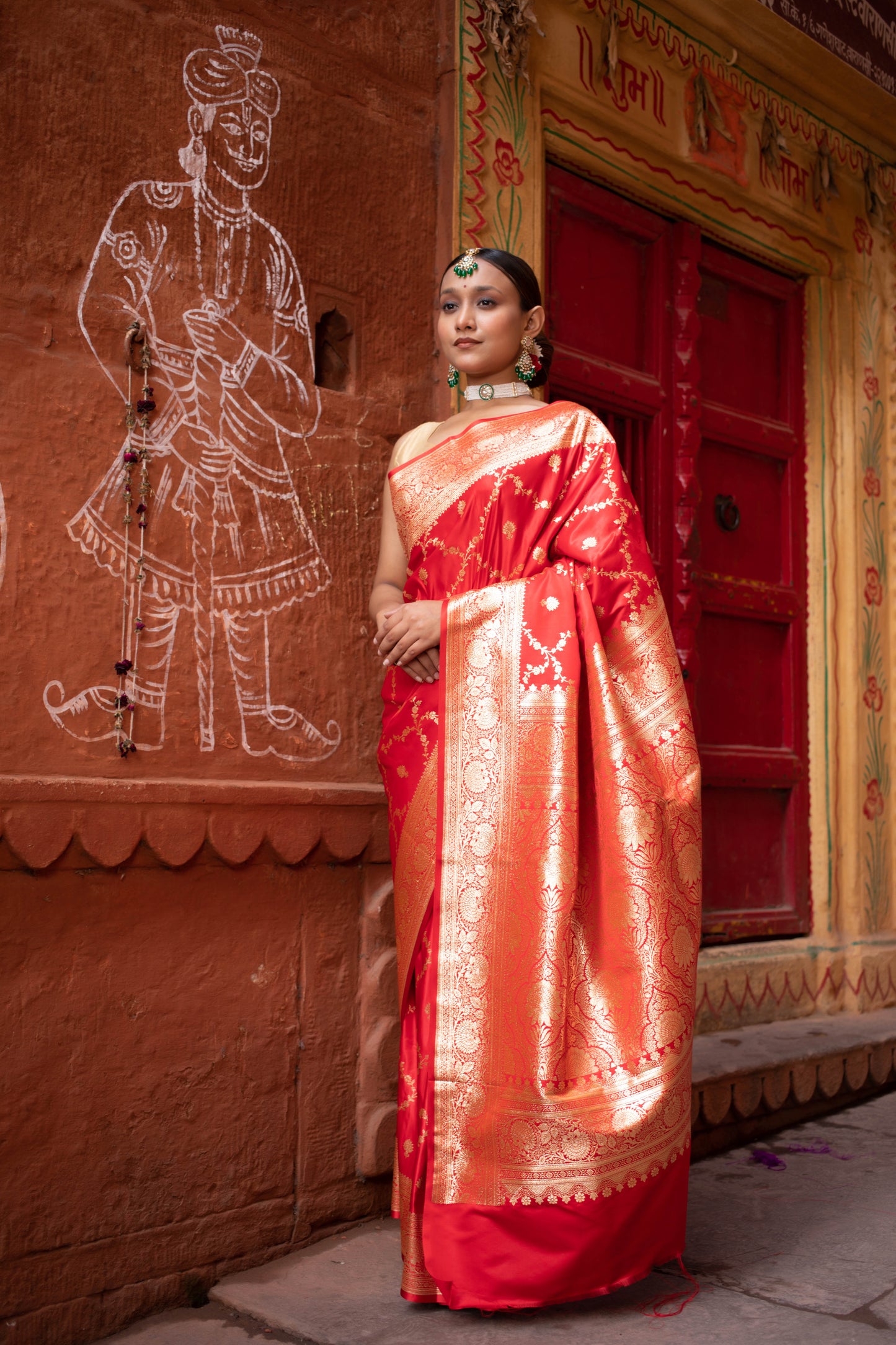 Deep Carmine Pink Banarasi Silk Saree