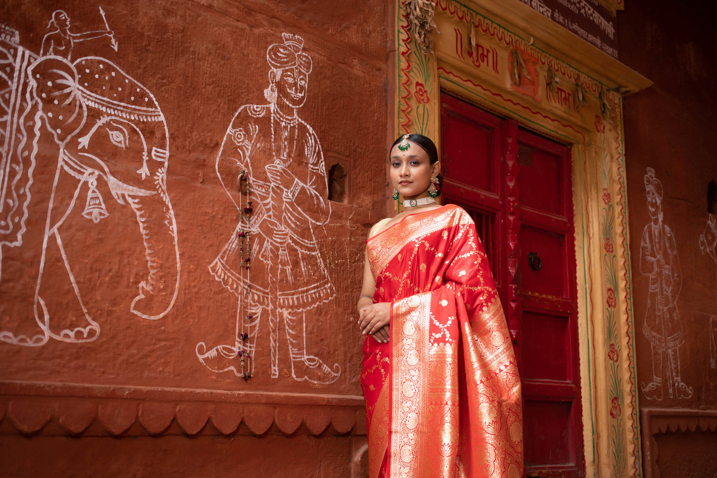 Deep Carmine Pink Banarasi Silk Saree